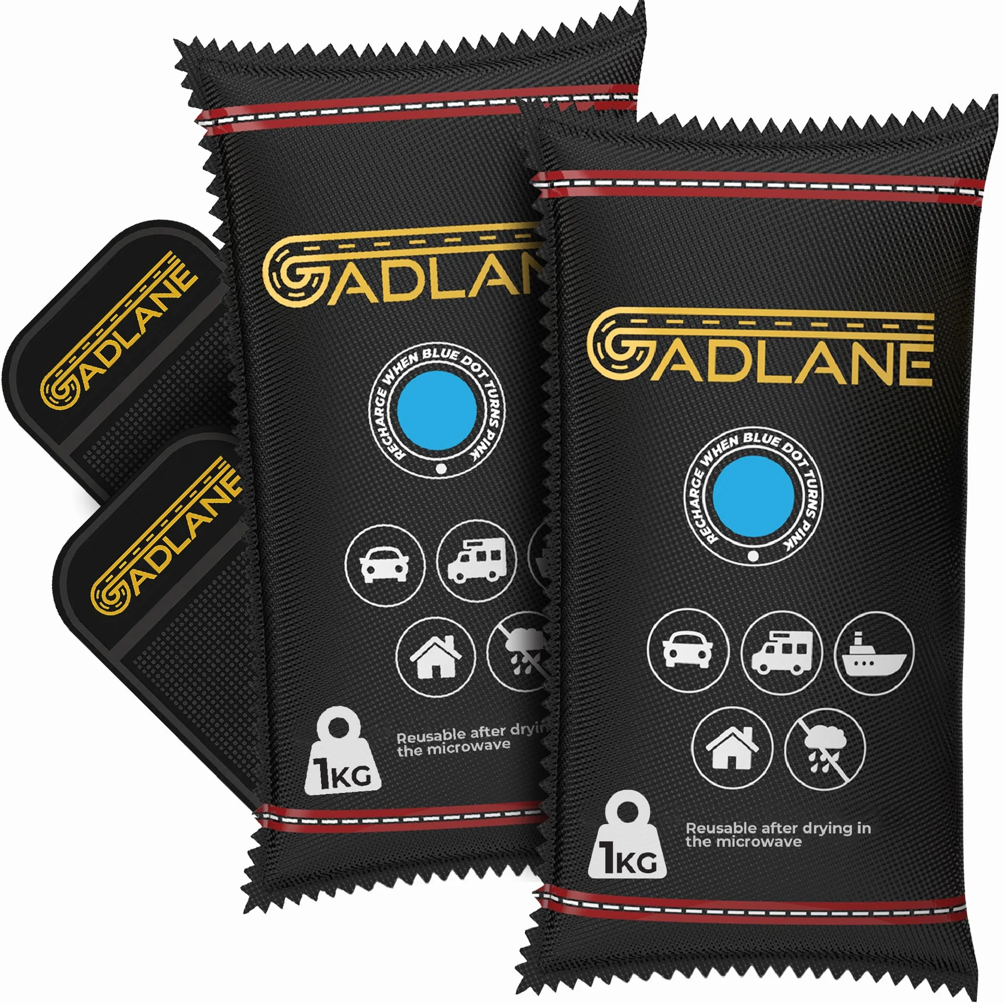 GADLANE Osuszacz samochodowy wielokrotnego użytku 1 kg, 2 sztuki, pochłaniacz wilgoci antypoślizgowa mata