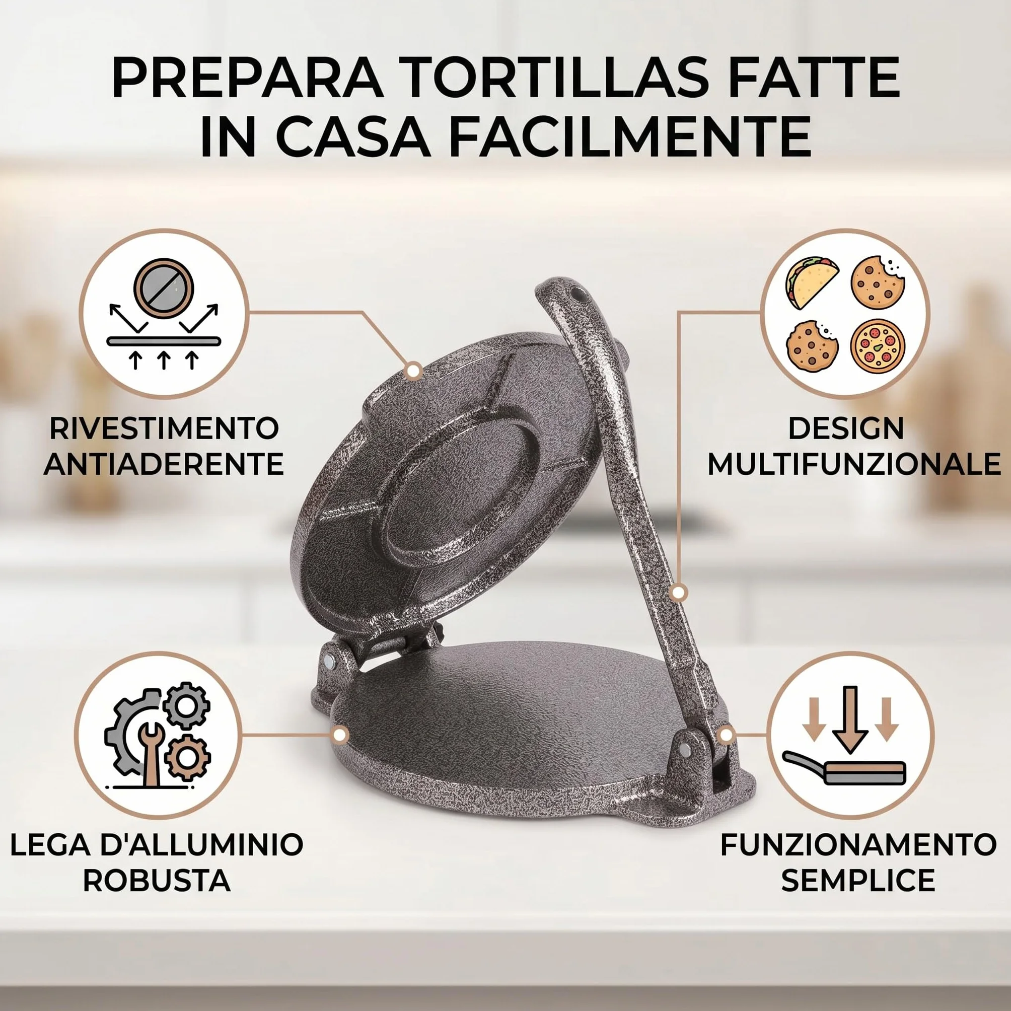 Żeliwna Prasa do Tortilli, Prasa Żeliwna Prasa Pataconera Quesadilla Roti Maker Wstępnie Przyprawiona Maszyna do Tortilli do Tortilli Kukurydzianych dla Domowej Restauracji