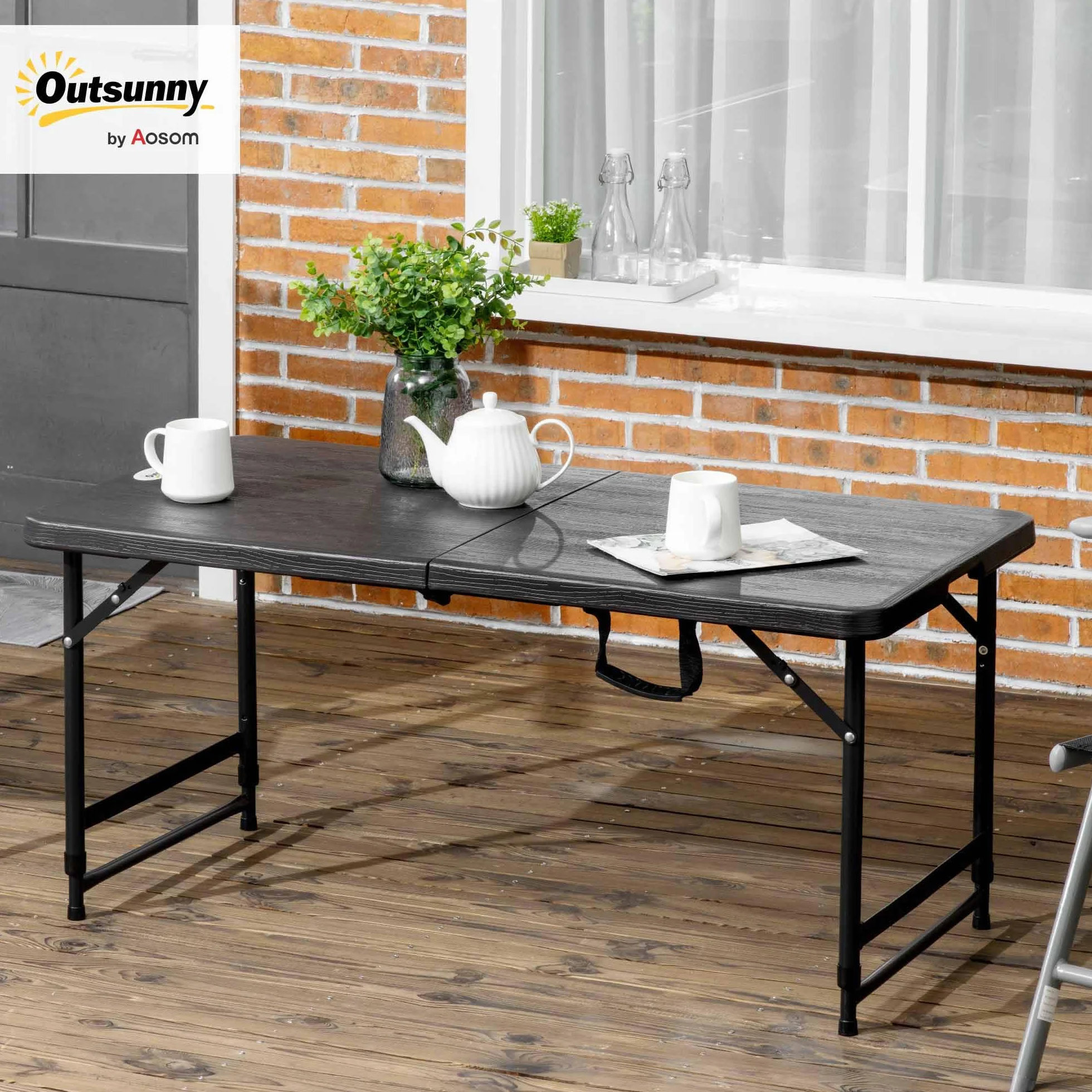 Outsunny Stół ogrodowy, składany stół z regulacją wysokości, stół tarasowy dla 4 osób, stół bufetowy ze stalowym stelażem, 118 x 60 x 74 cm, ciemnoszary
