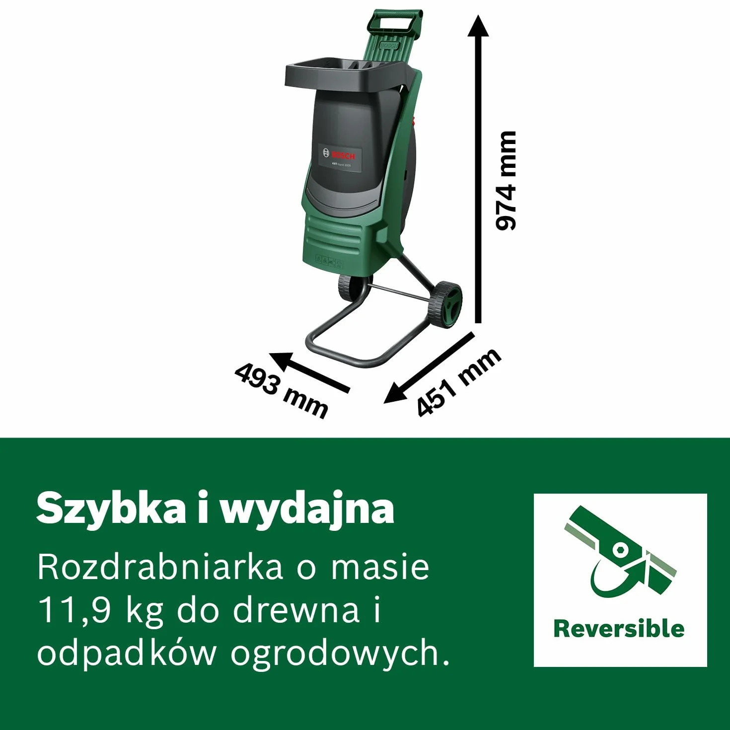Bosch Rozdrabniarka AXT Rapid 2000 (do wydajnego rozdrabniania odpadków ogrodowych, silnik o mocy 2 000 W)