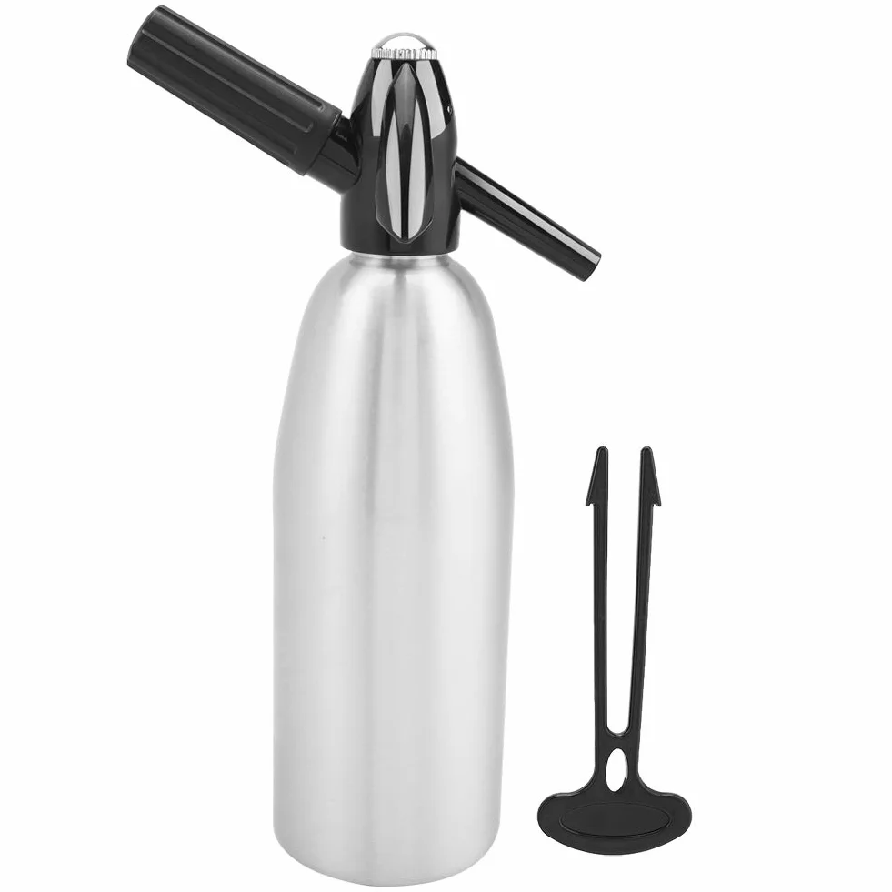 Aluminiowy syfon sodowy 1L dozownik wody gazowanej z regulatorem ciśnienia srebrny