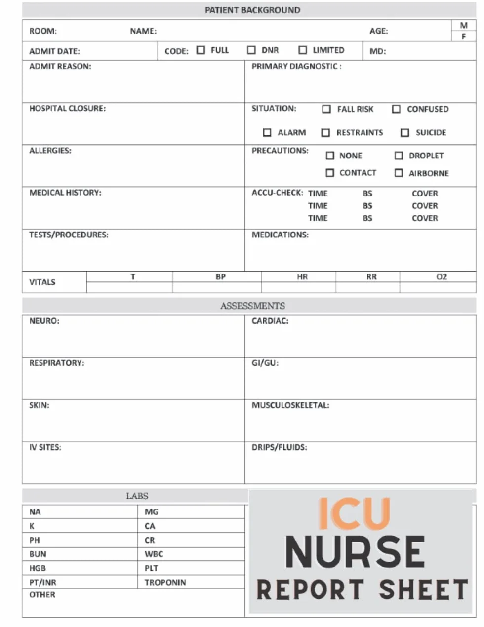 ICU Nurse Critical Care Report Sheet Notebook: Advanced Assessment Report of the ICU Patient | ICU Nursing Intensive Care Medical Student Intern Labs Log Book | 150 Pages Of Nursing Report Sheets
