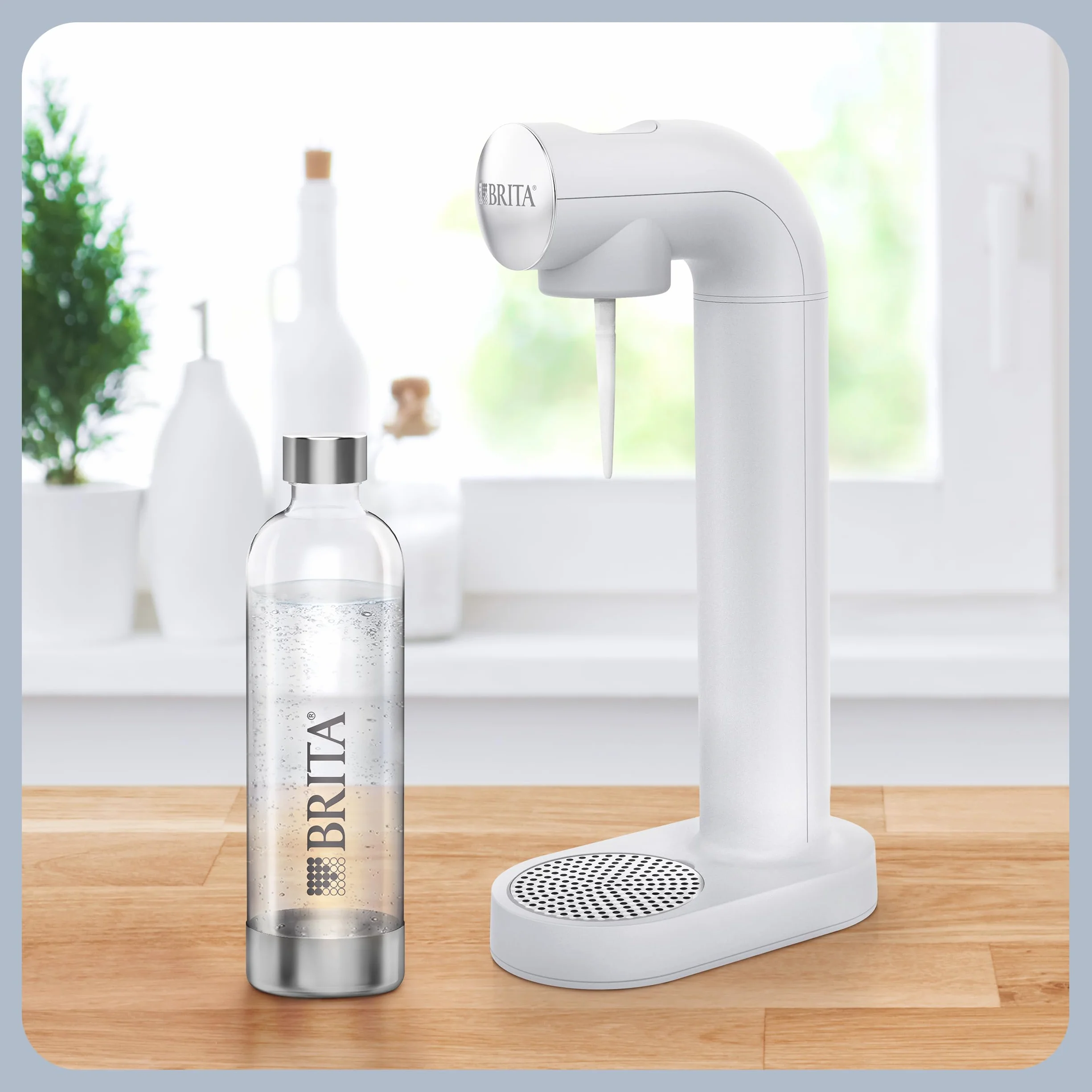 Saturator do wody BRITA sodaONE biały, w zestawie cylinder CO2 i butelka PET, do 60L wody gazowanej, smaczna świeża woda gazowana