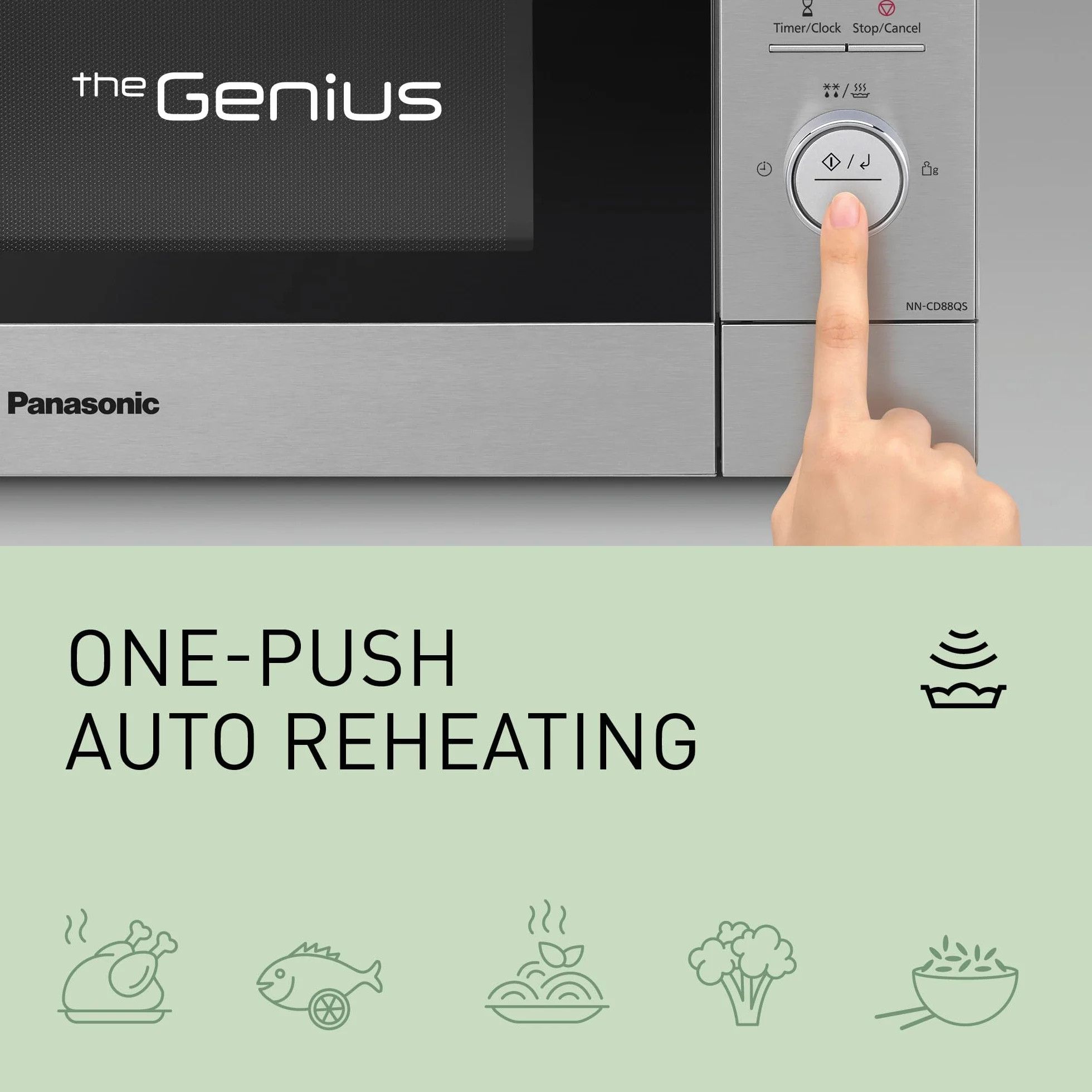 Panasonic NN-CD88QSEPG 34L Air Fryer kuchenka mikrofalowa kombi z grillem kwarcowym, 1000 W, automatyczne rozmrażanie, czujnik Genius, stal nierdzewna, srebrna