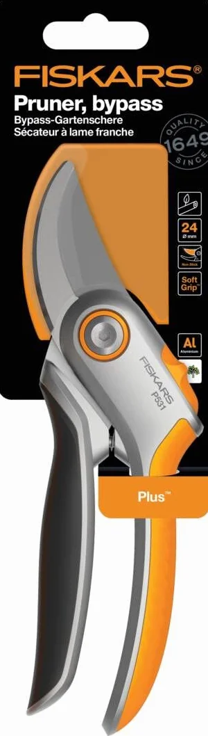 Fiskars Sekator boczny do świeżych gałęzi i gałązek, powłoka antyadhezyjna, stalowe ostrza/aluminiowe rączki, czarny/pomarańczowy, Plus, P531, 1057168