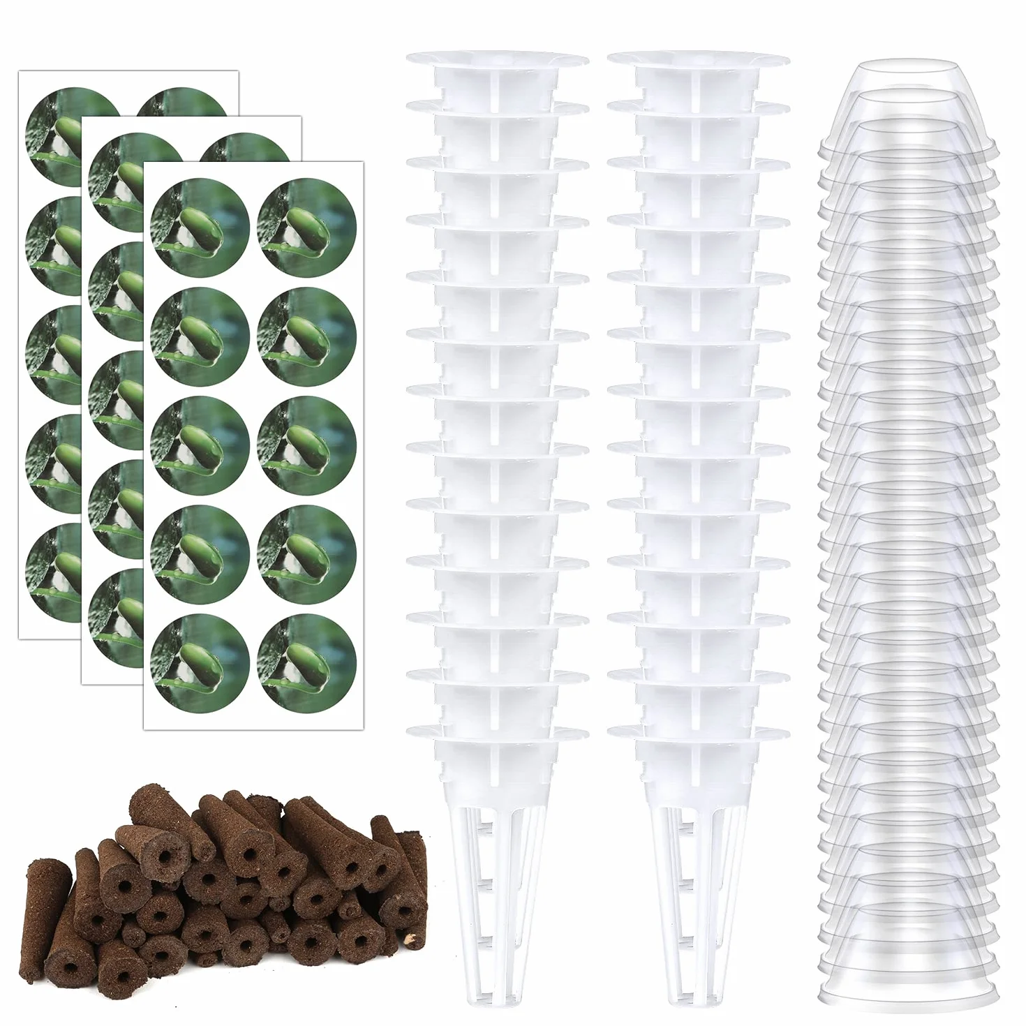AIEX 120szt. Hydroponiczne Artykuly Ogrodowe, w tym 30szt Hydroponiczny Kosz do Sadzenia 30szt Pokrywek Izolacyjnych 30szt Gabka Hydroponiczna 30szt Etykiety Roslin Hydroponicznych