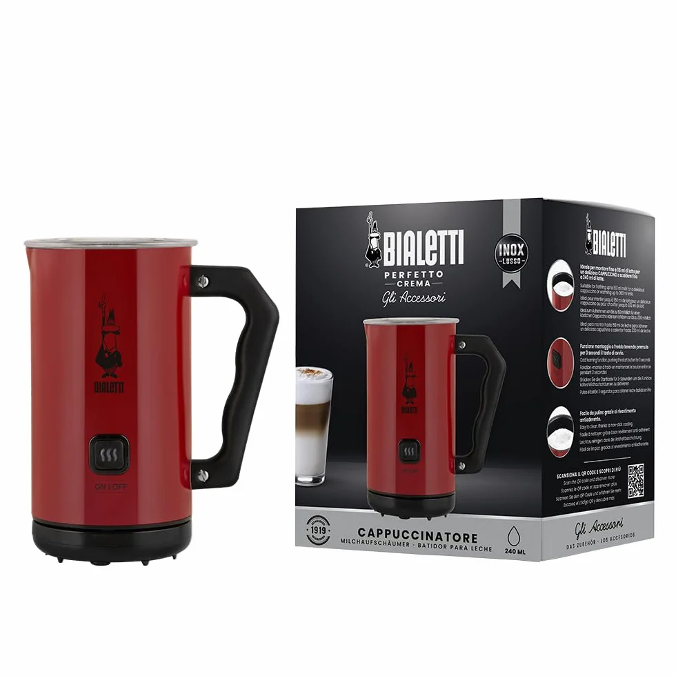 Bialetti Elektryczny Spieniacz do Mleka 150 ml Cappuccino 300 ml Czerwony
