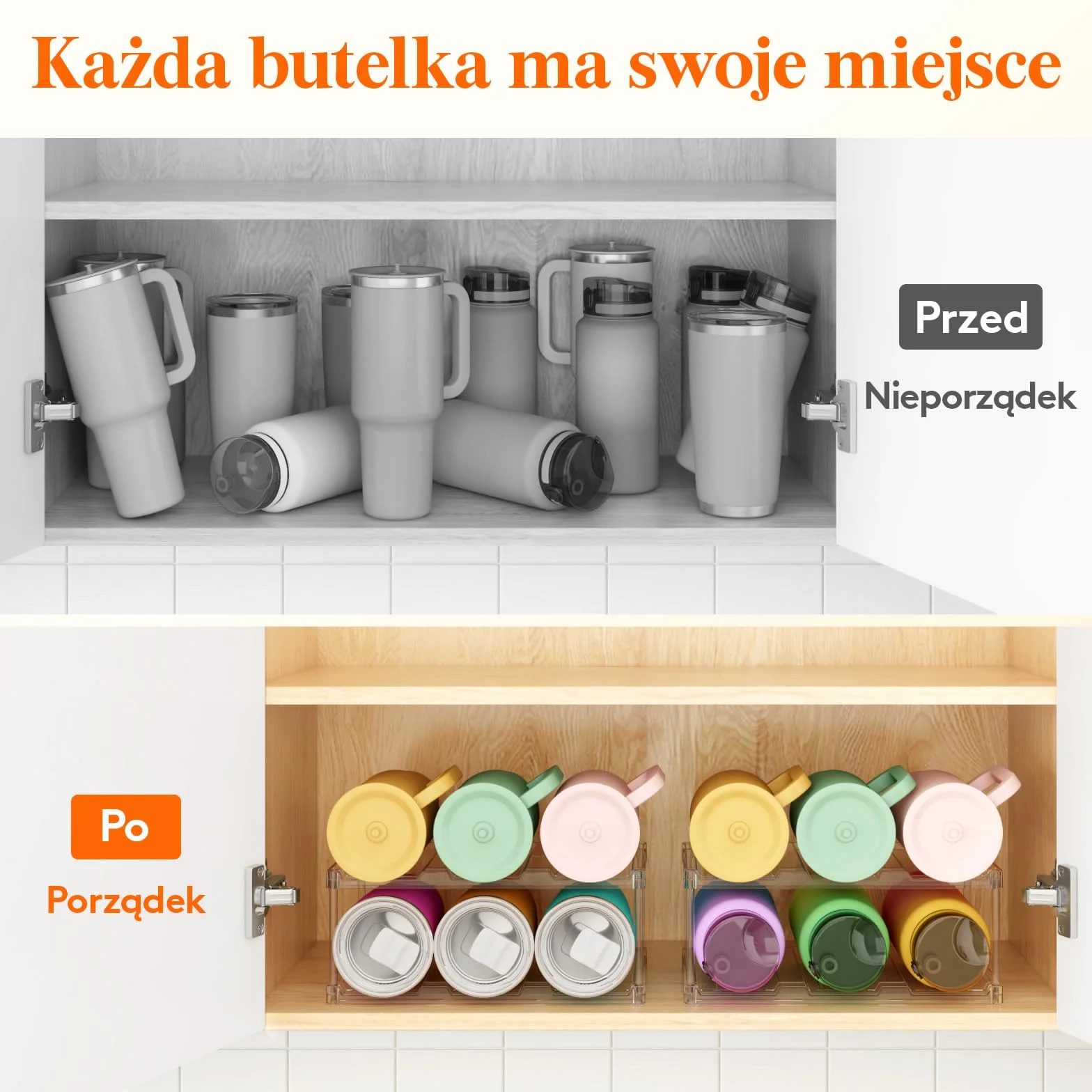 Lifewit Stosowany organizer do przechowywania butelek z wodą, uchwyt na butelki z winem do szafki, plastikowy organizer z dużą komorą na kubki, przezroczysty stojak na wino, uchwyt na kubki i