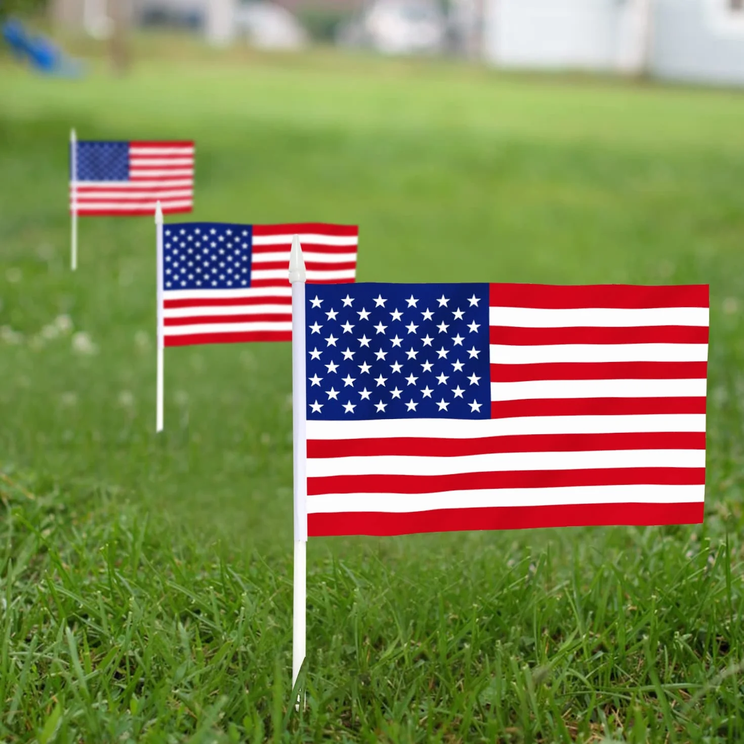 Anley American US 5x8 "HandHeld Mini Flag z 12" White Solid Pole - Flaga USA, żywy kolor i odporność na światło - Stany Zjednoczone Ręczne flagi 5 x 8 cali