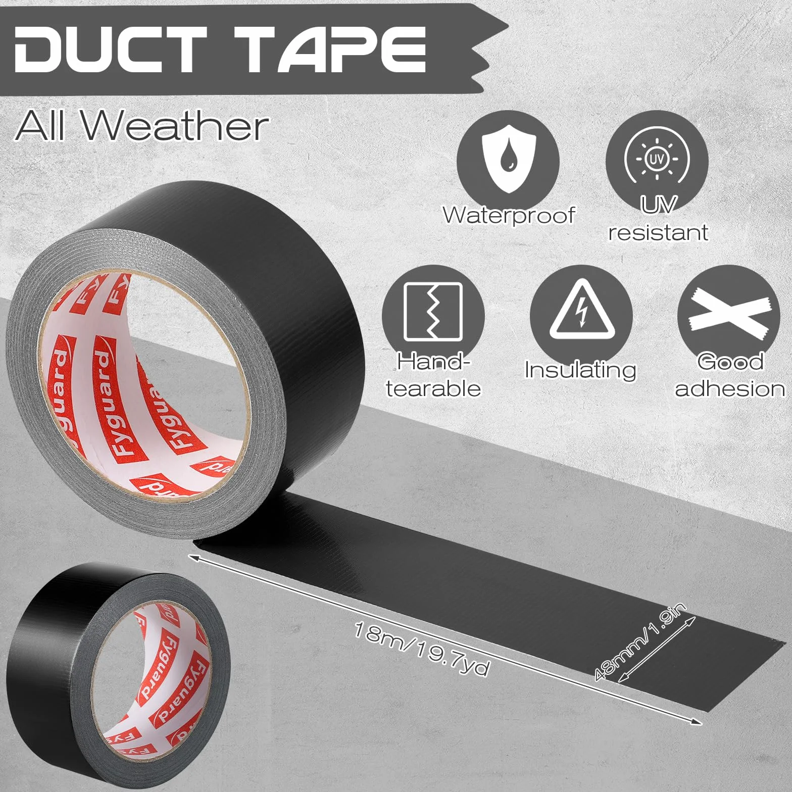 3 rolki taśmy pancernej, 48mm x 18m czarna wodoszczelna taśma naprawcza taśma tkana 210μ Gaffa Tape rozdzierana ręcznie do napraw wewnętrznych i zewnętrznych, mocowania i wiązania, łącznie 54m