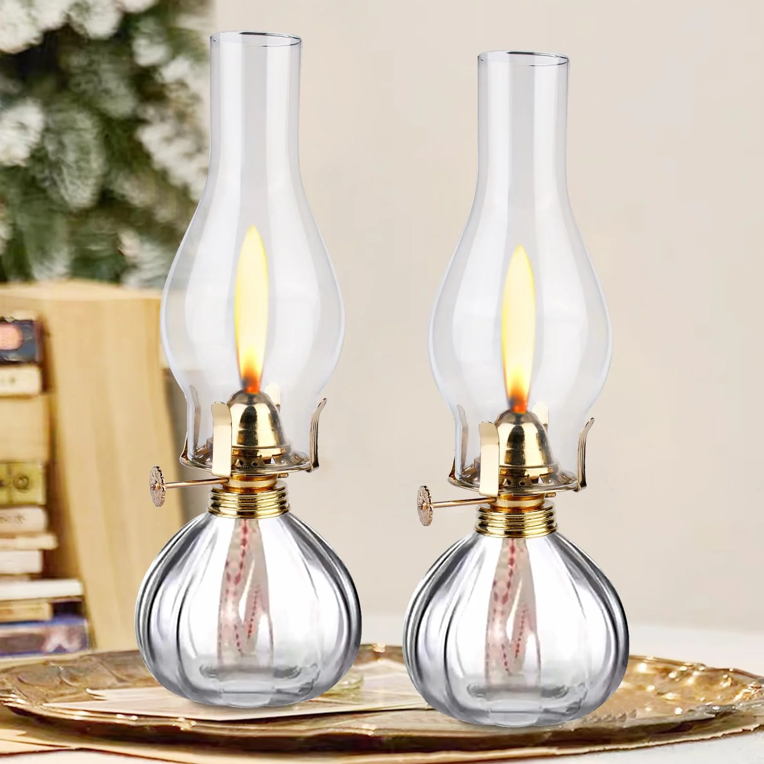 Szklana lampa naftowa do wnętrz, 2 sztuki lamp olejowych ze szkła, lampa naftowa w stylu vintage, klasyczne lampy naftowe z regulowanym płomieniem, lampa naftowa w stylu retro, lampa olejowa do