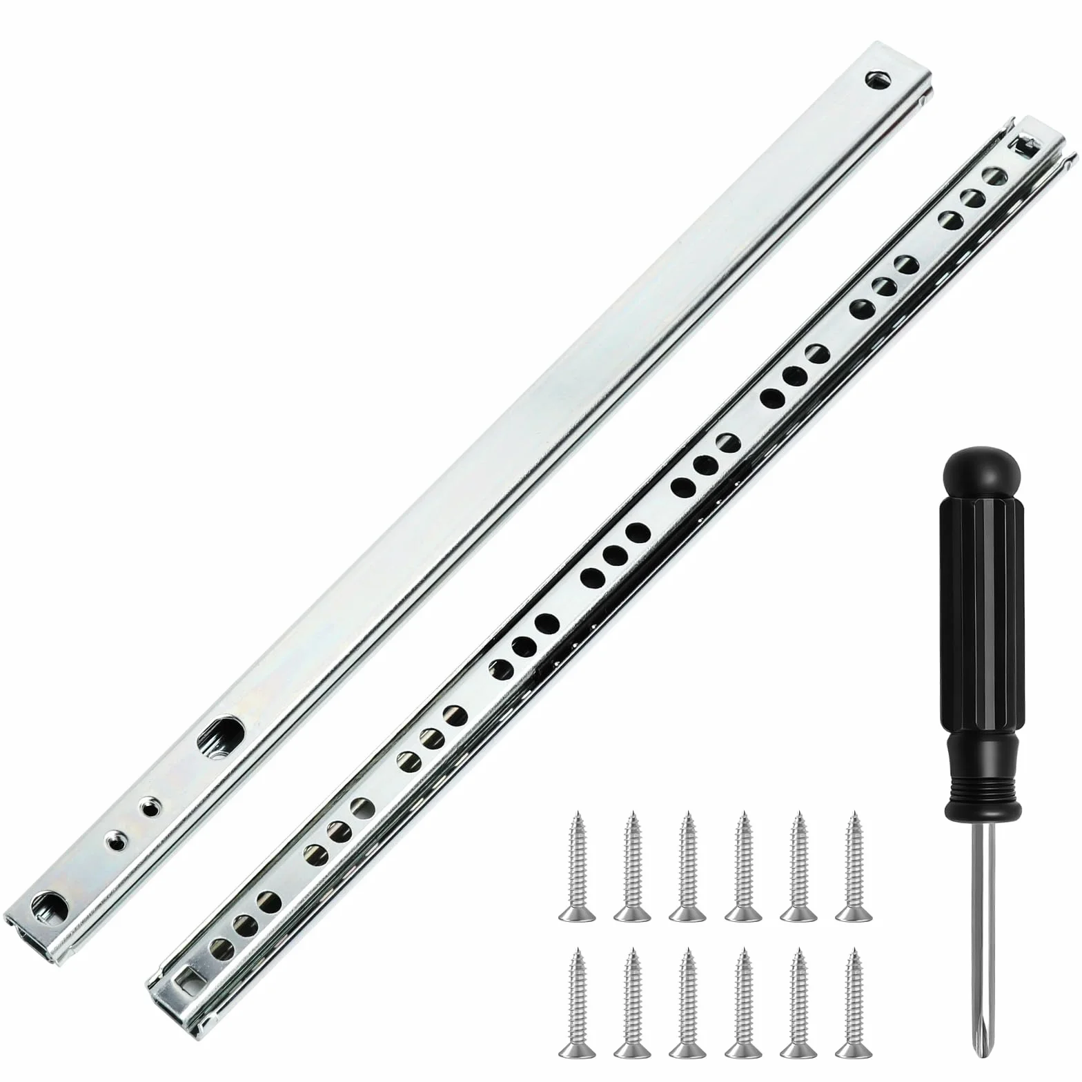 Szyny do szuflad 310 mm, zestaw 2 sztuk (1 para), 17 mm rowek, łożyska kulkowe, szyny rolkowe, częściowy wysuw do szuflad, szyny teleskopowe, szuflady wraz z materiałem mocującym