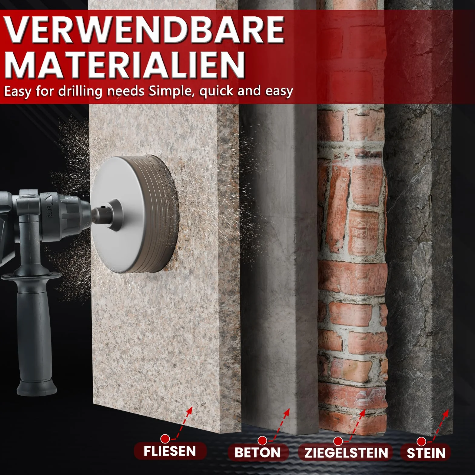 CSOOM otwornica do betonu 55 mm z przedłużeniem SDS-Plus 110 mm, zestaw otwornic do betonu, 4 wiertła centrujące 8 x 110 mm, końcówka z twardego metalu, 2 x wiertło centrujące