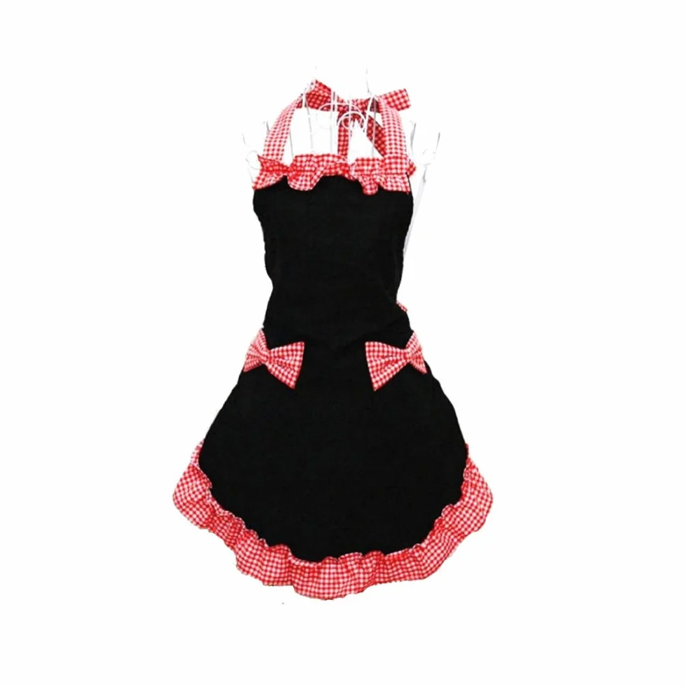 HANERDUN Damski Fartuch Kuchenny do Pieczenia Frilly Vintage Fartuszek Seksowny Śliczny Spersonalizowany Regulowany Fartuch z 2 Kieszeniami dla Pań