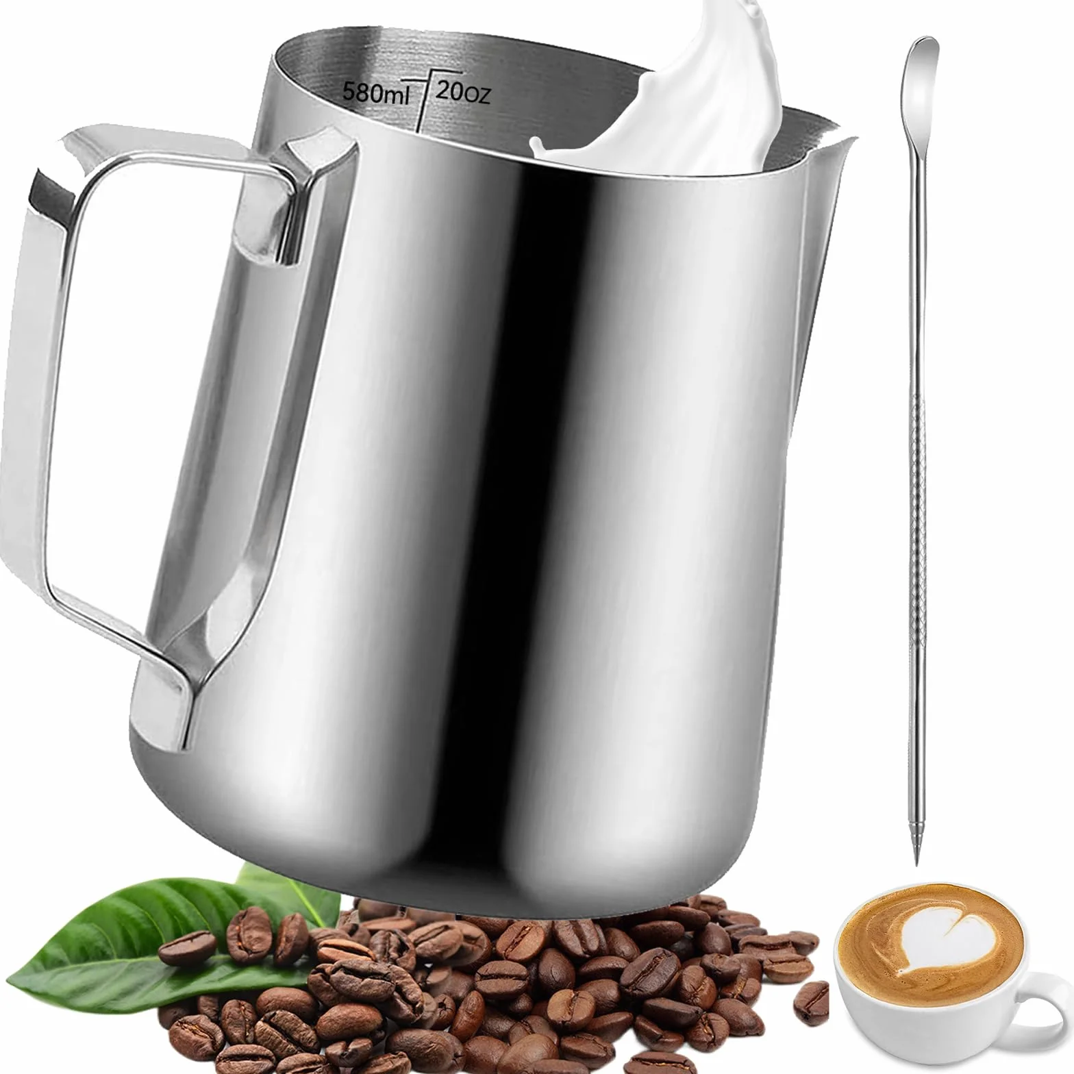 Dzbanek do Spieniania Mleka 550 ml ze Stali Nierdzewnej, Latte Art, Espresso, dla Baristy