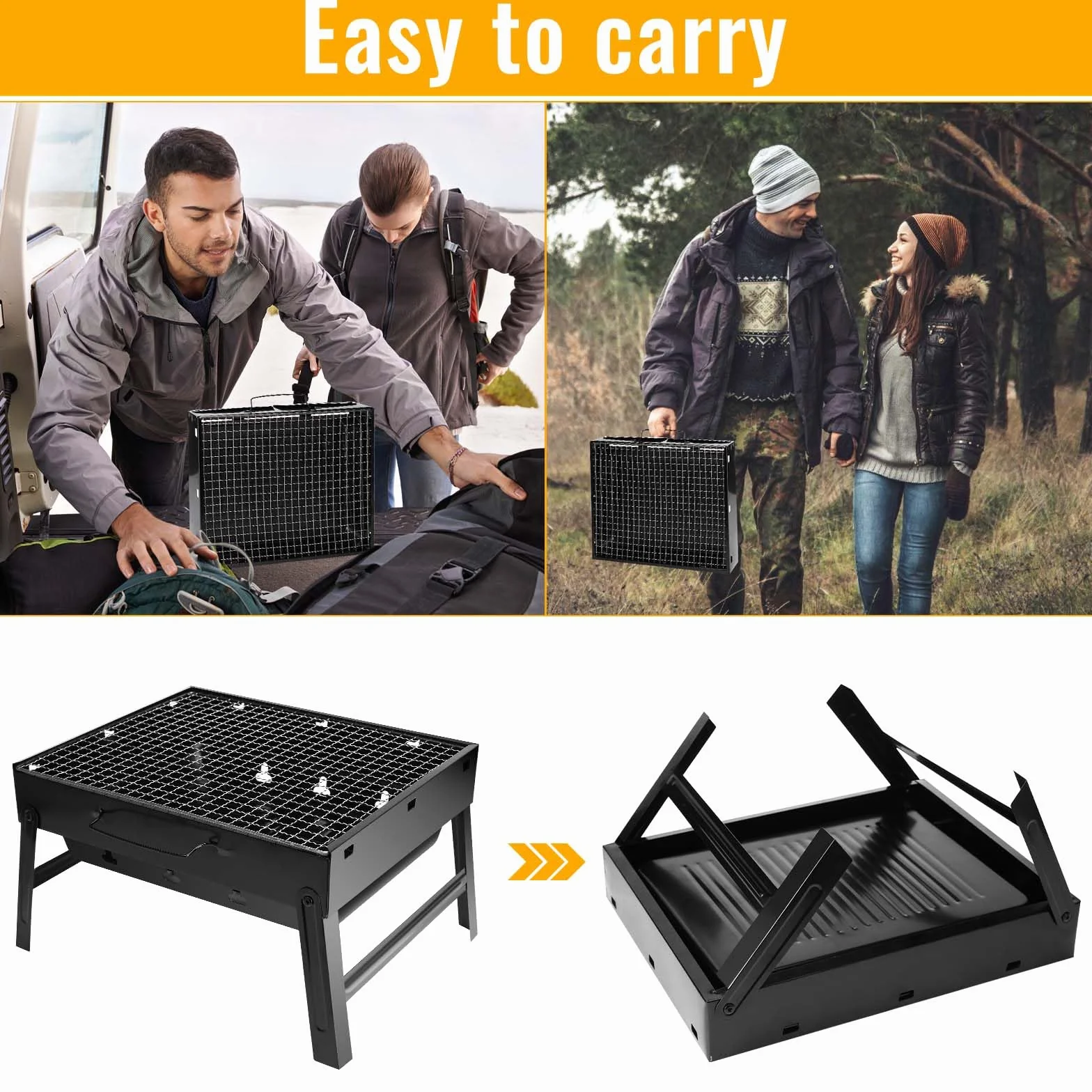 Auauraintt Kompaktowy Mini Grill BBQ - na węgiel drzewny, przenośny i składany, grill stołowy, grill kempingowy, grill piknikowy, do pikniku, ogrodu, tarasu, kempingu, podróży