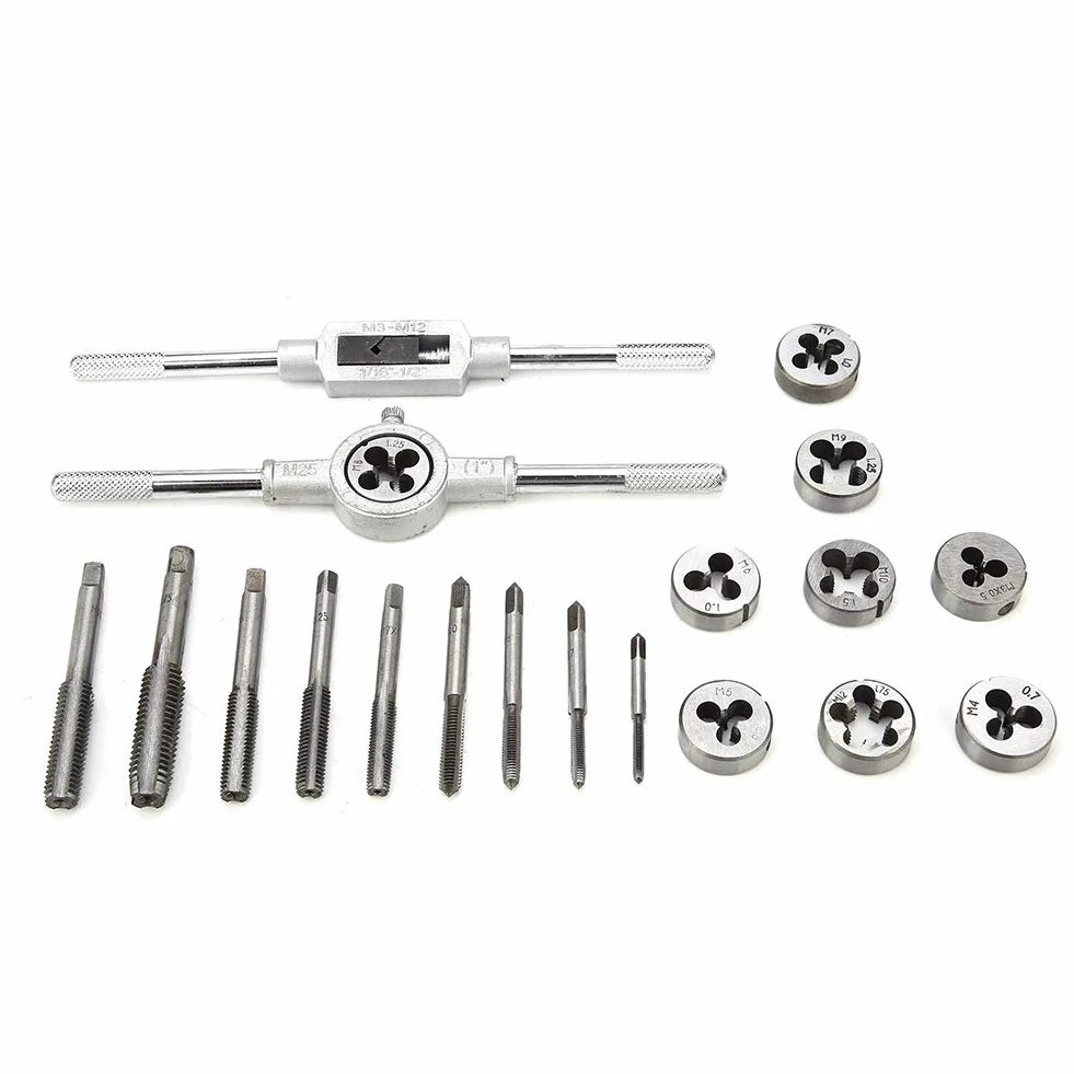 20-częściowy zestaw gwintowników, Tap and Die Set Metric M3-M12, zestaw gwintowników i narzynek z tworzywa sztucznego, zestaw z pudełkiem z tworzywa sztucznego