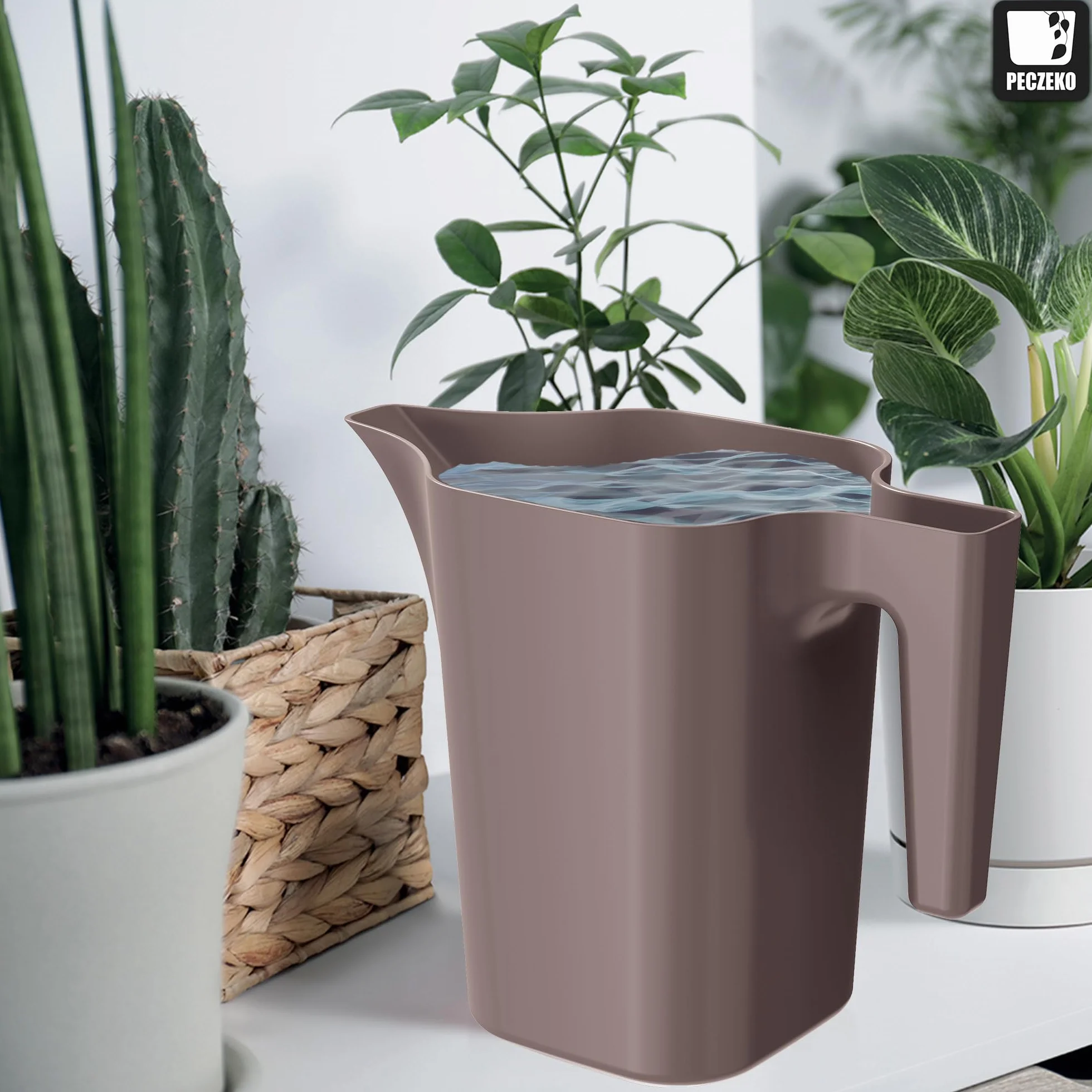 Konewka 1,8 l do domu i ogrodu - z wytrzymałego plastiku - konewka do łatwego podlewania kwiatów, roślin i roślin doniczkowych, zestaw 2-częściowy (2 opakowania) czekolada