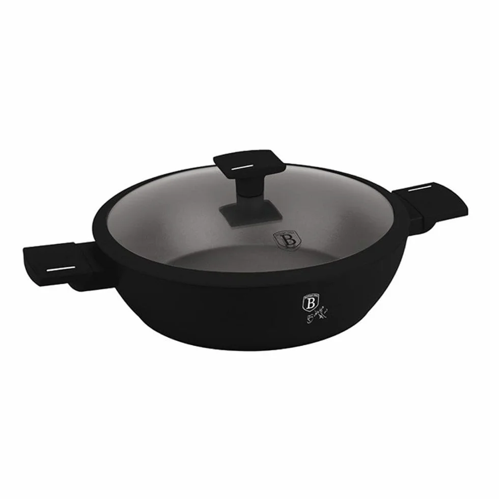 BERLINGERHAUS BH-8185 patelnia do smażenia z tytanową powierzchnią i pokrywką 28 cm Matte Black Collection
