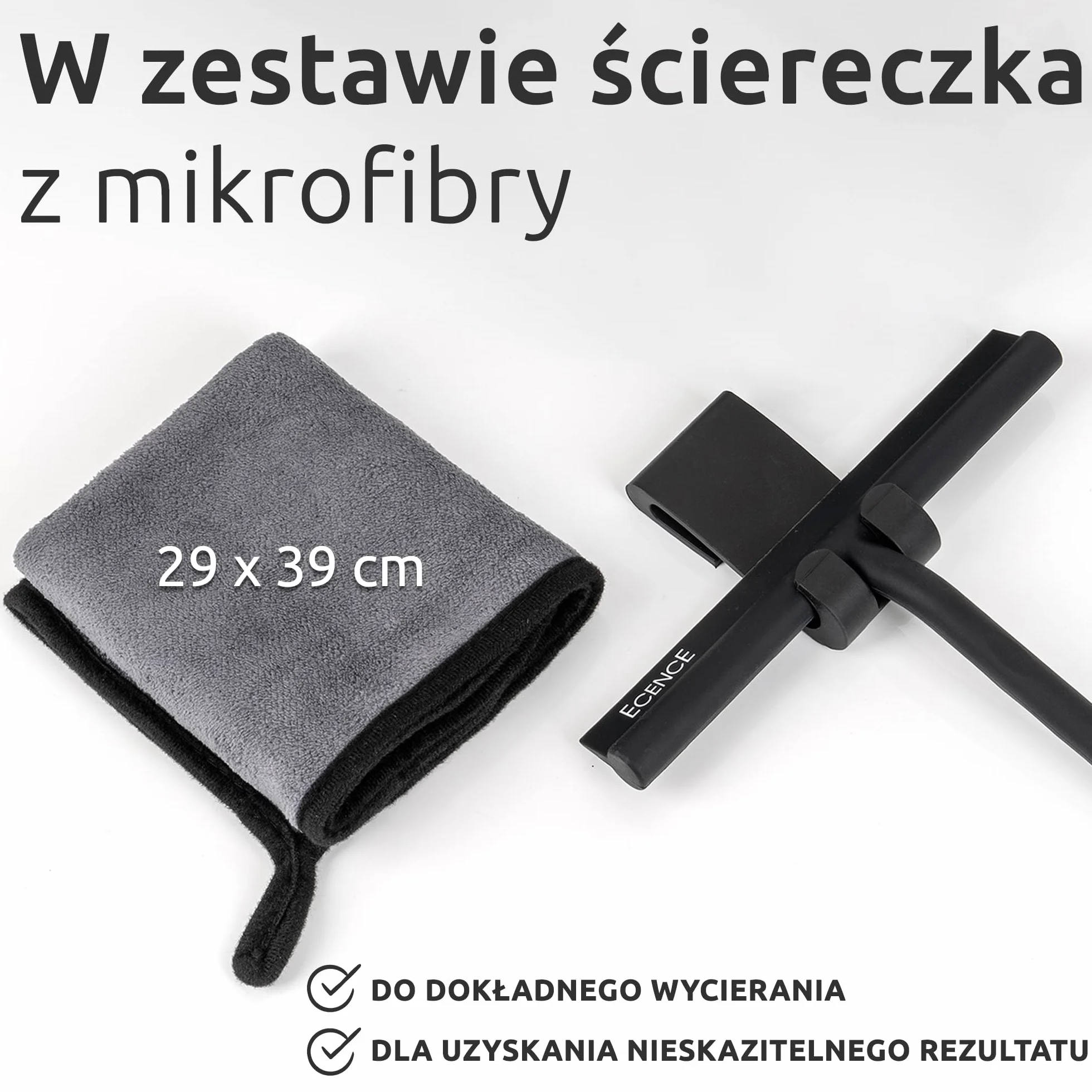ECENCE Silikonowa ściągaczka do kabiny prysznicowej, ściągaczka do kabiny prysznicowej, z uchwytem i ściereczką z mikrofibry, czarna, 21cm