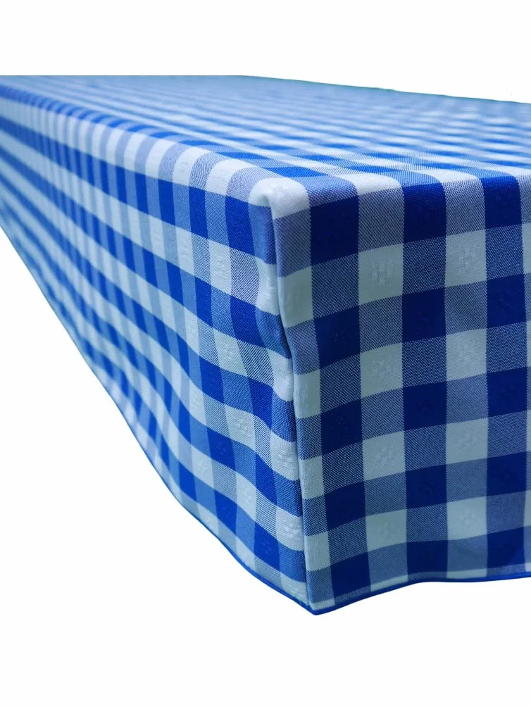 Zestaw mebli do namiotu piwnego 3 szt. obrus i 2 pokrowce na ławkę 110 x 60 cm niebieska kratka