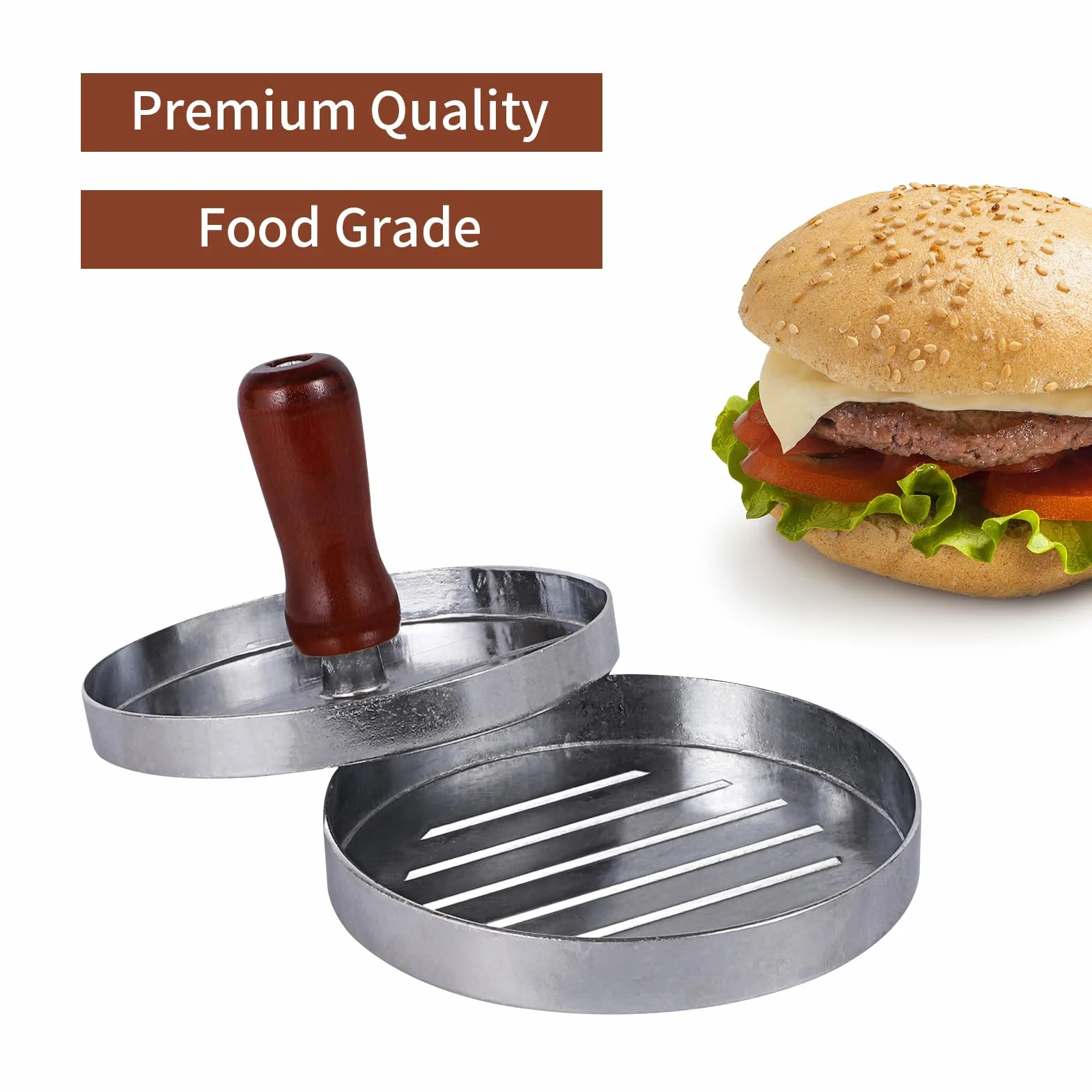 Prasa do hamburgerów, nieprzywierająca prasa do hamburgerów, prasa do hamburgerów, z aluminium, do grilla, hamburgerów, Ø 11,5 cm