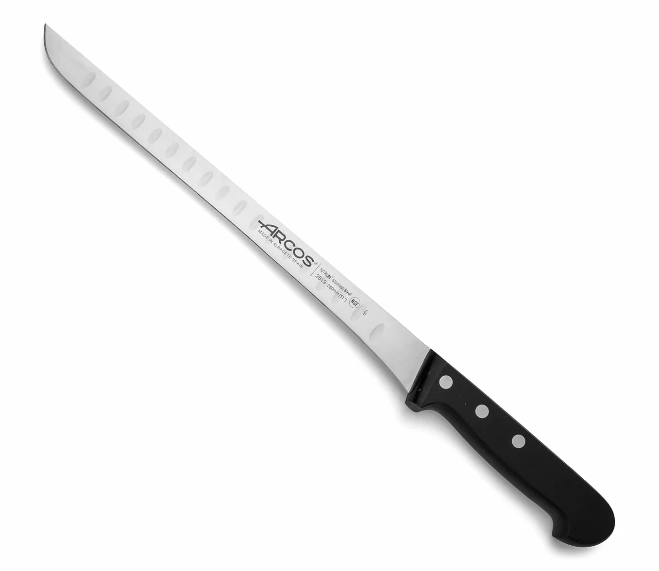 Arcos seria 281901 uniwersalna szynka do krojenia nóż - ostrze nitrm stal nierdzewna 280 mm (11,02 cala) z uchwytem granon polioksymetylen (pom) czarny kolor, 18/8