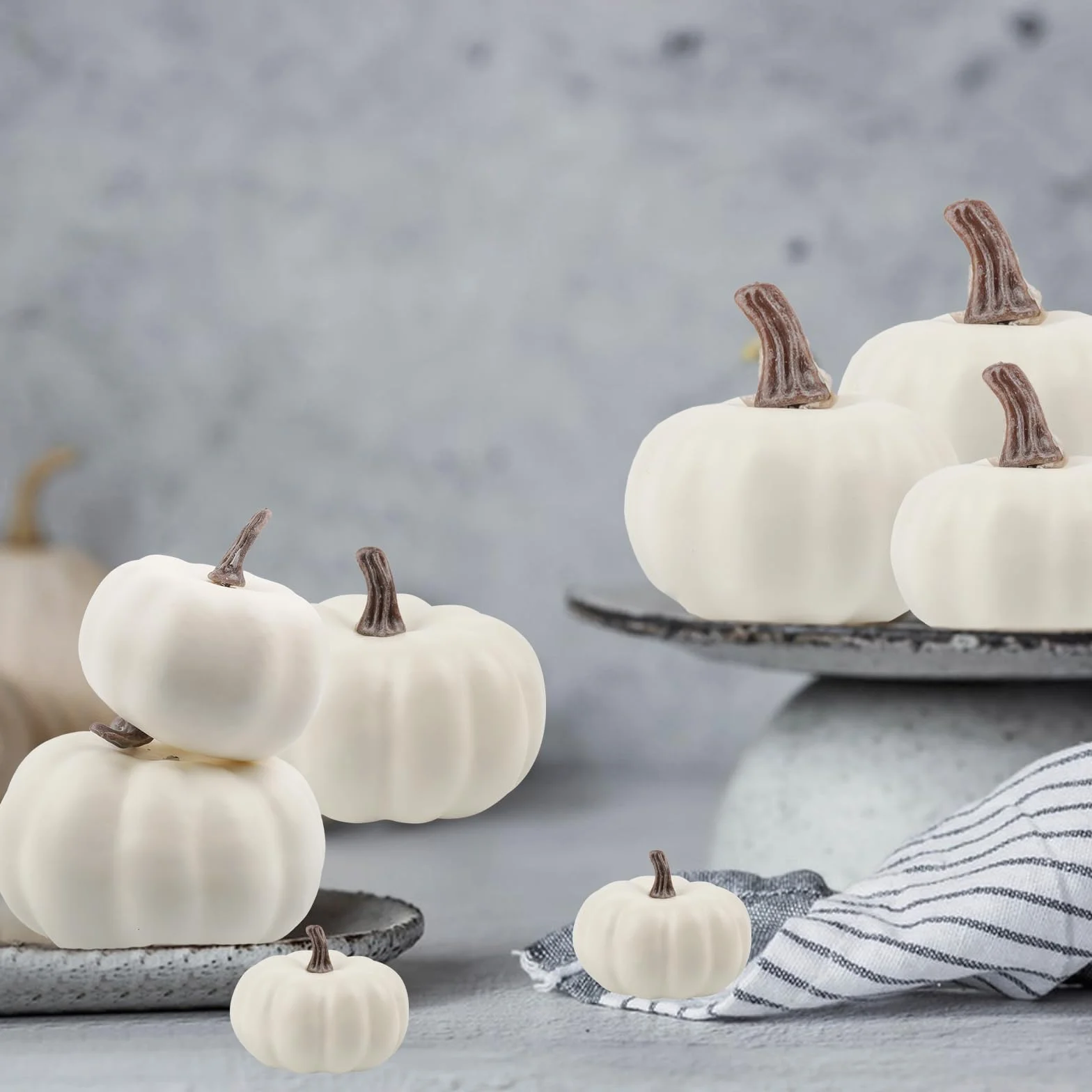 Sztuczne dynie, 18 szt., sztuczne dynie piankowe, na Halloween, Święto Dziękczynienia, malowanie, jesienna dekoracja stołu (białe)