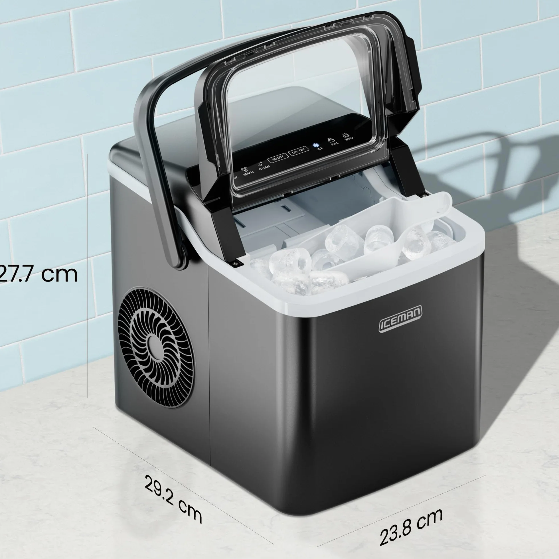 Chefman Iceman Dual-Size Kostkarka do lodu przenośna samoczyszcząca 9 kostek 7 minut 10 kg/24h