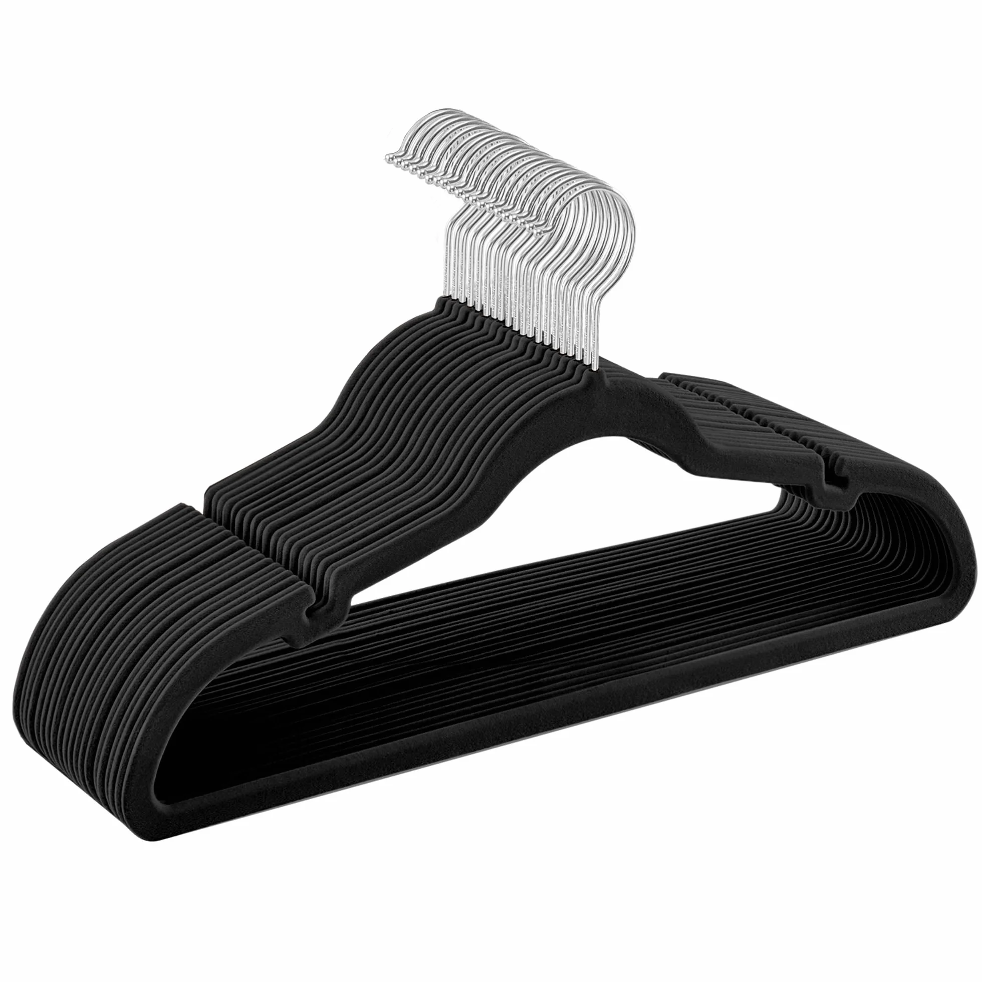 SONGMICS Aksamitne wieszaki na ubrania, antypoślizgowe, z nacięciami na ramiona, hak obrotowy o 360°, oszczędność miejsca, grubość 0,6 cm, długość 43 cm, czarny atrament czarny CRF029B02