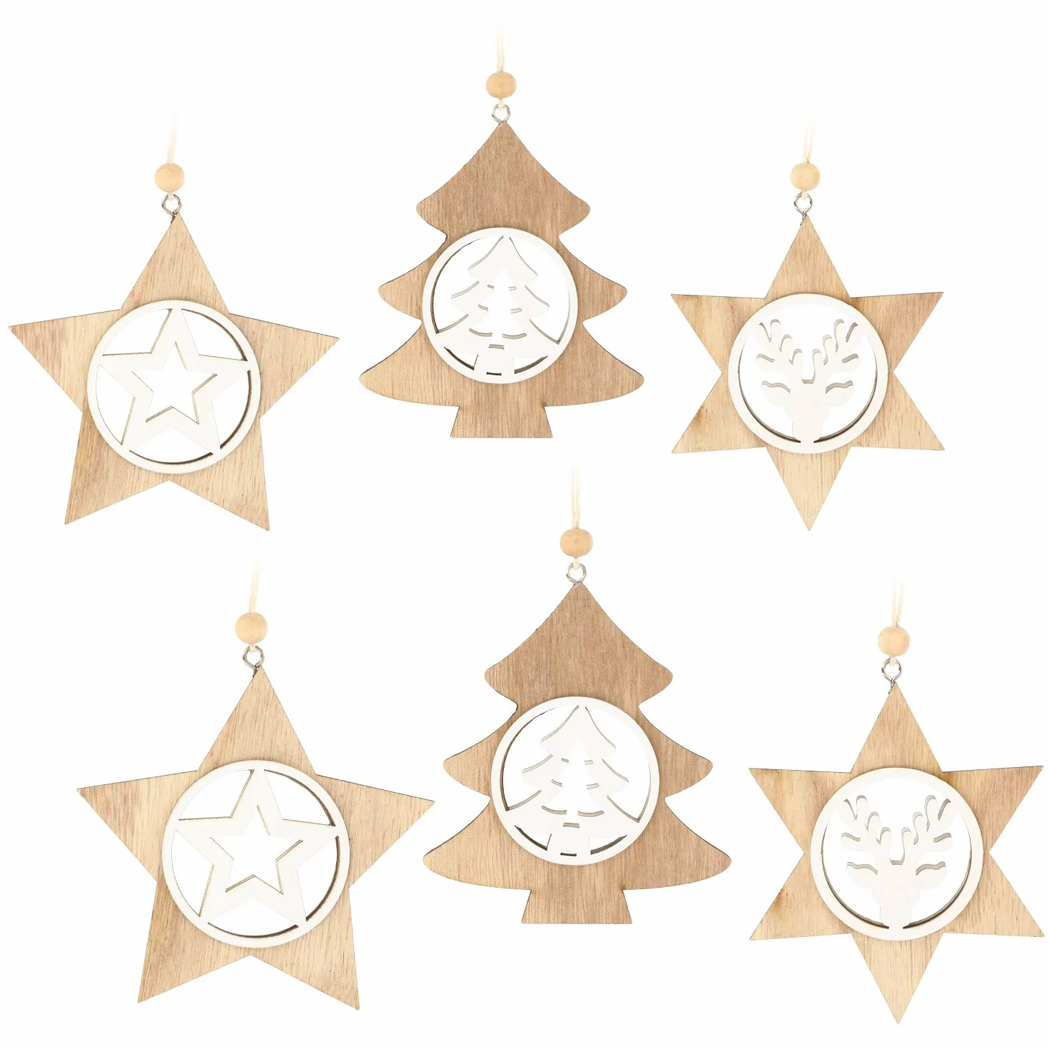 COM-FOUR® 6x drewniane zawieszki na choinke - ozdoby choinkowe drewniane - ozdoba drewniana Ozdoba swiateczna ze wspanialymi motywami [wybór motywów jest rózny] (6 sztuk - motywy zimowe)