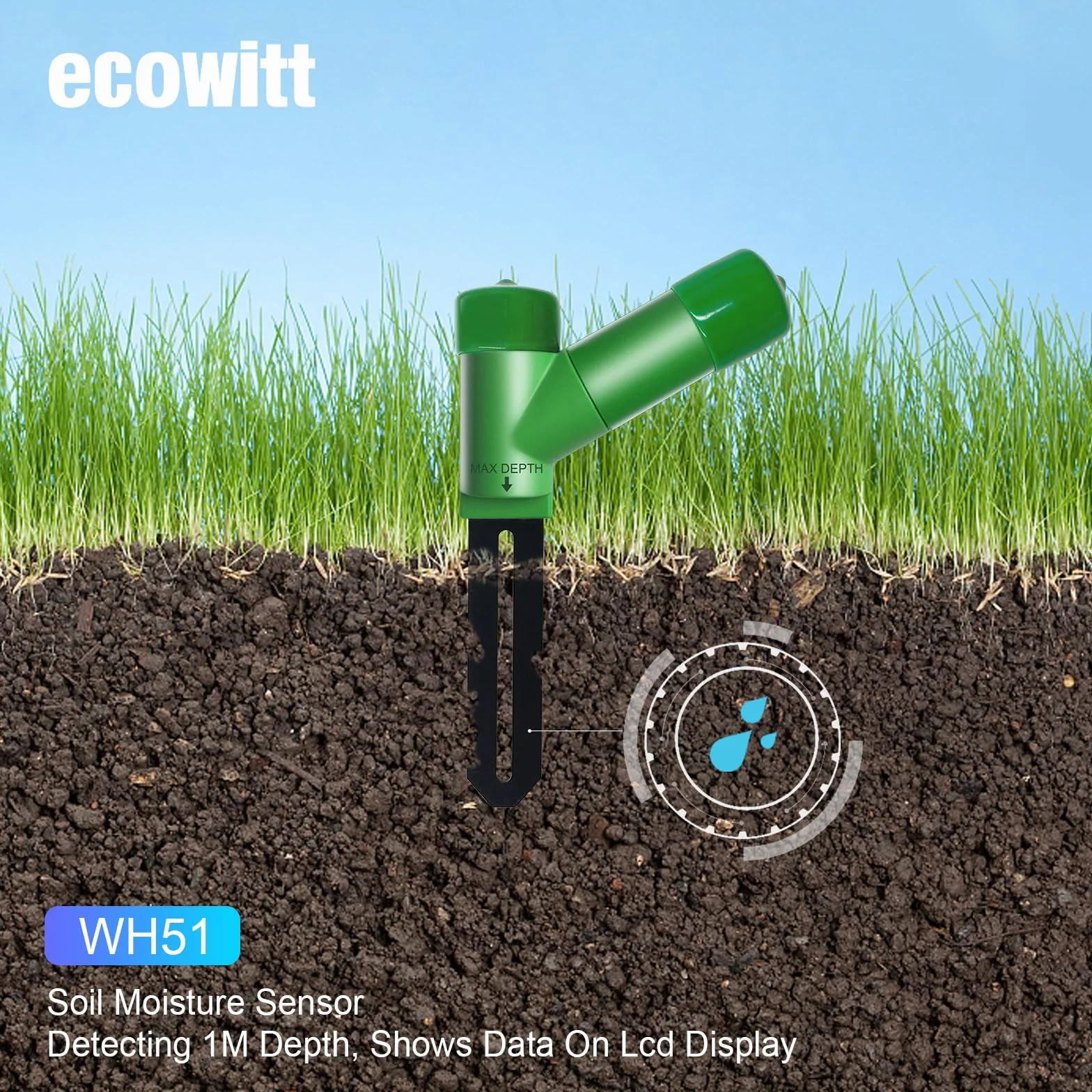 ECOWITT Czujnik wilgotności podłogi WH51+ Gateway GW3000, zintegrowane czujniki, tester wilgotności gleby 3 w 1, dokładny pomiar, sonda pojemnościowa, miernik wilgotności do ogrodu wewnętrznego i