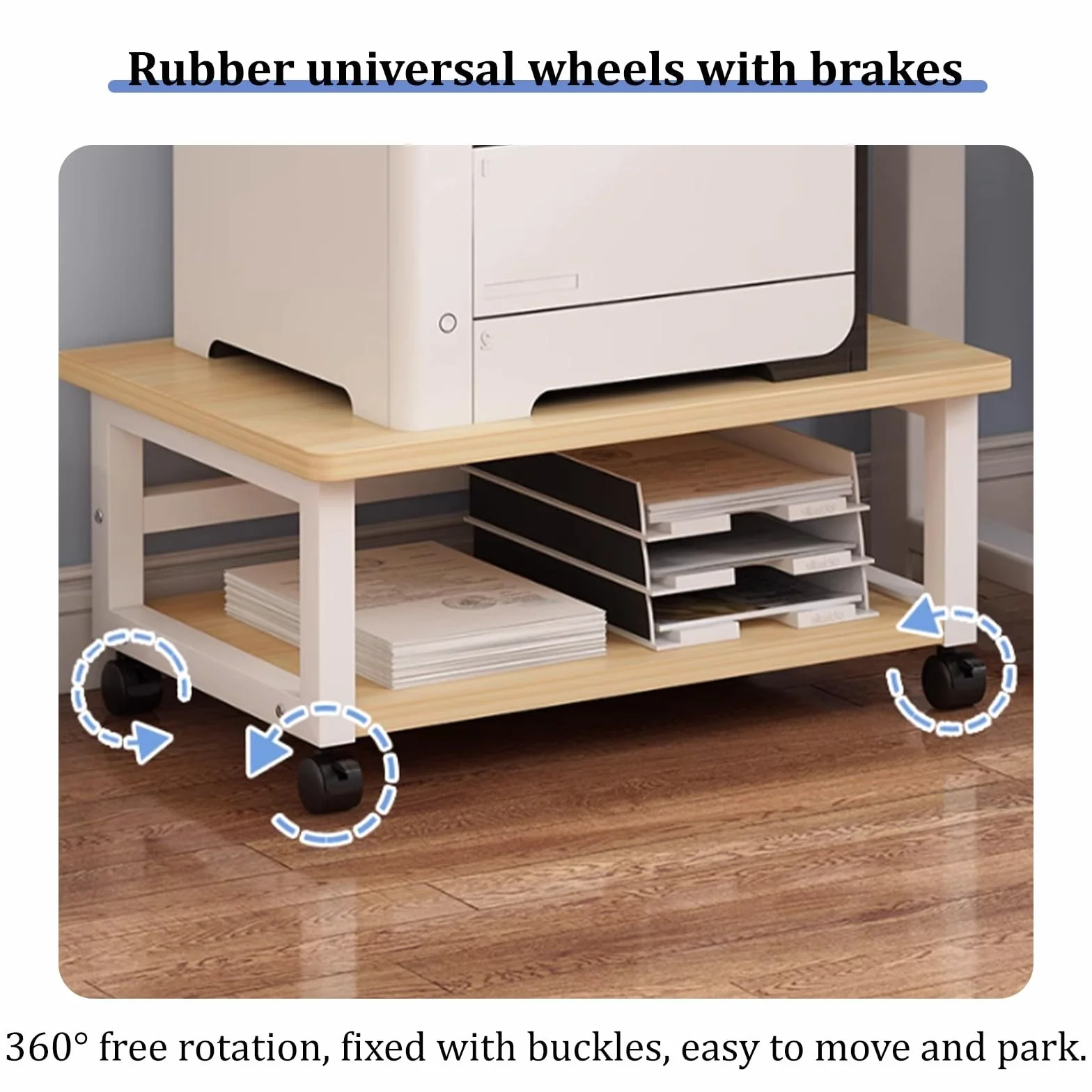 Under Desk Printer Stand,Mobile Metal Shelf Rack For PC, Scanner, 3D Printer, Fax, Shredder With Wheels,Black Printer Cart(Yellow,23.6 x 15.7 x 10.3 in)