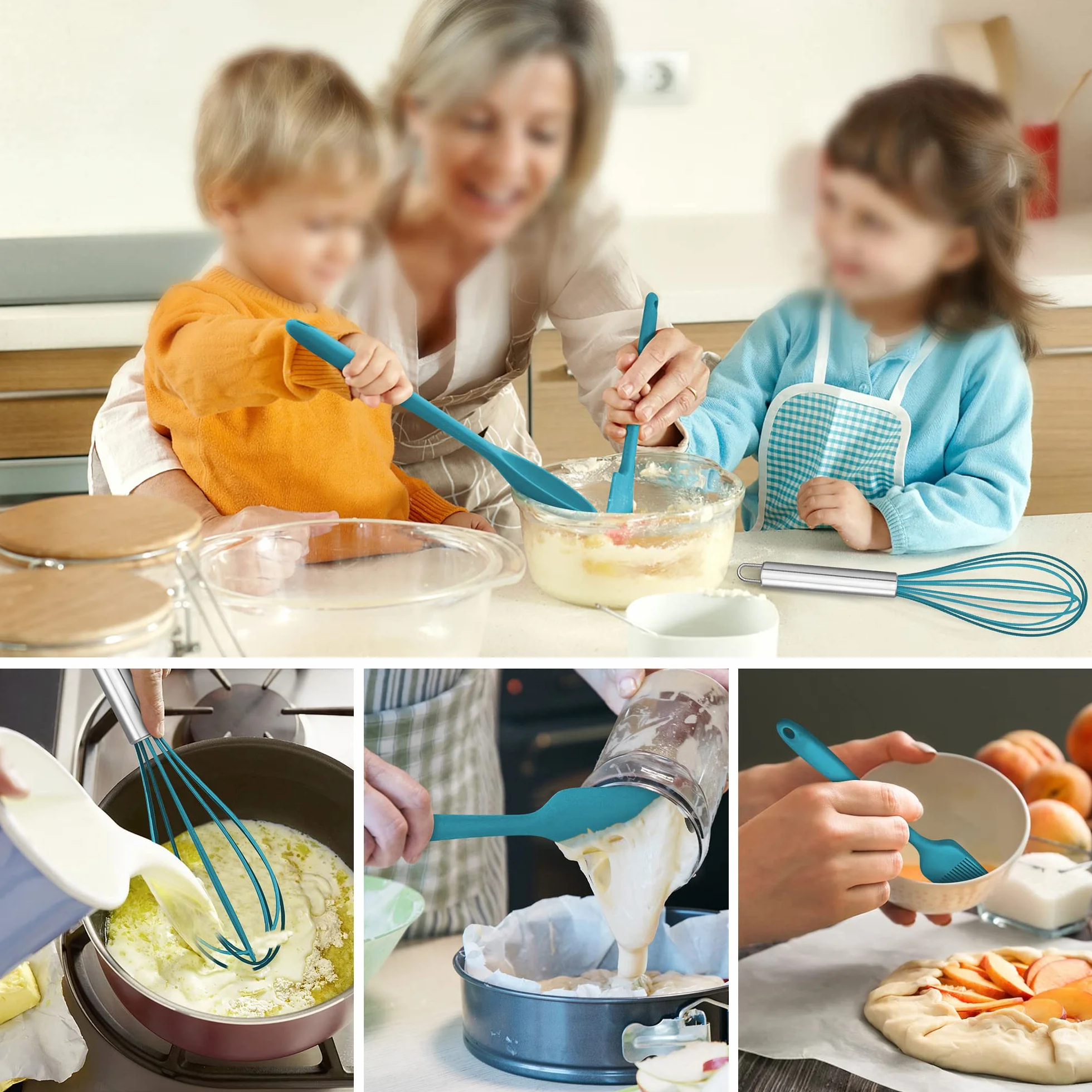Zestaw przyborów kuchennych, Joyfair 9-częściowy zestaw silikonowych przyborów kuchennych, odporny na wysoką temperaturę zestaw do gotowania z szufelką, trzepaczką, szczypcami do grilla