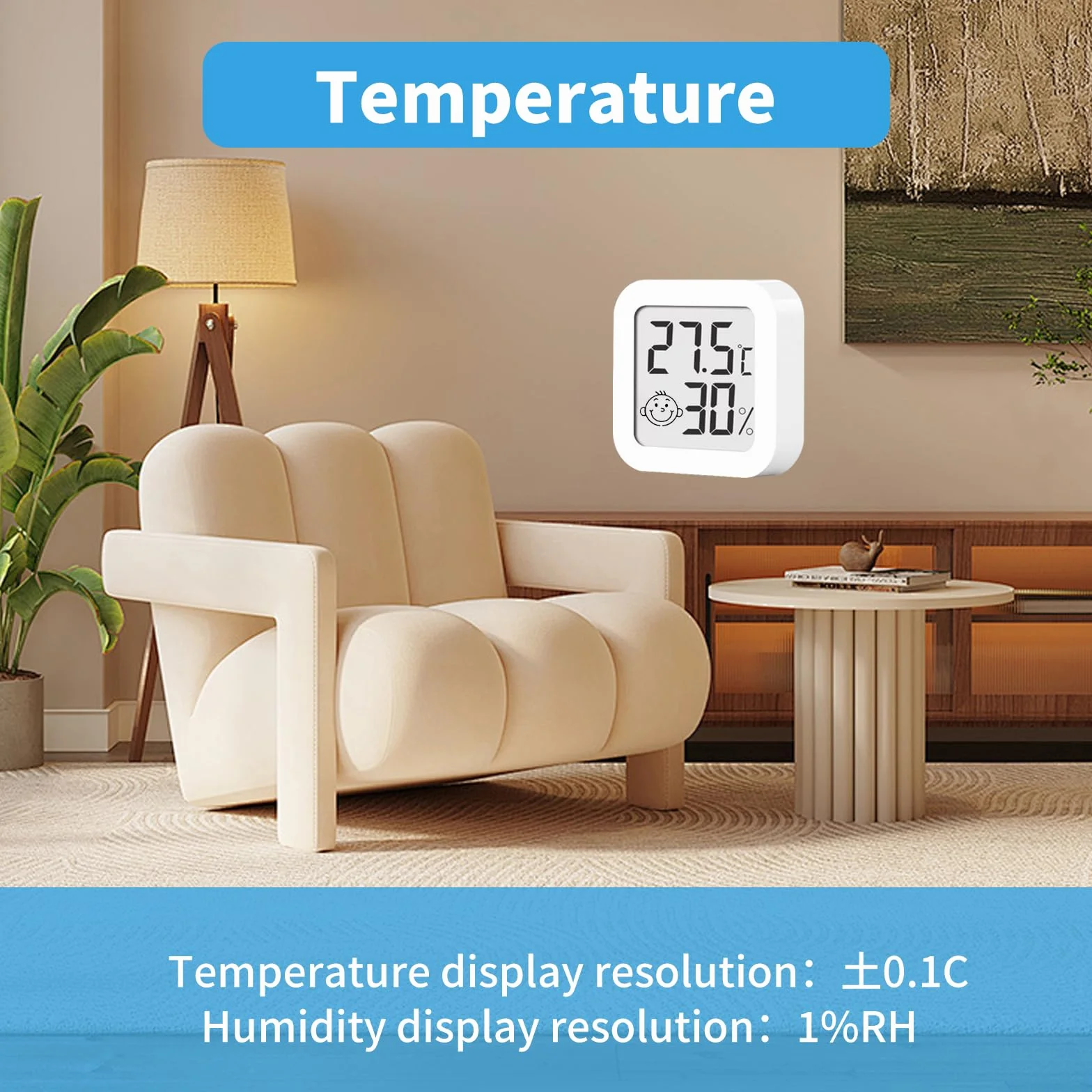 3 cyfrowe mini termometry z higrometrem, do wnętrz, z wskaźnikami uśmiechnięciem, do postawienia lub montażu na ścianie, salonu, biura (wilgotność i temperatura)