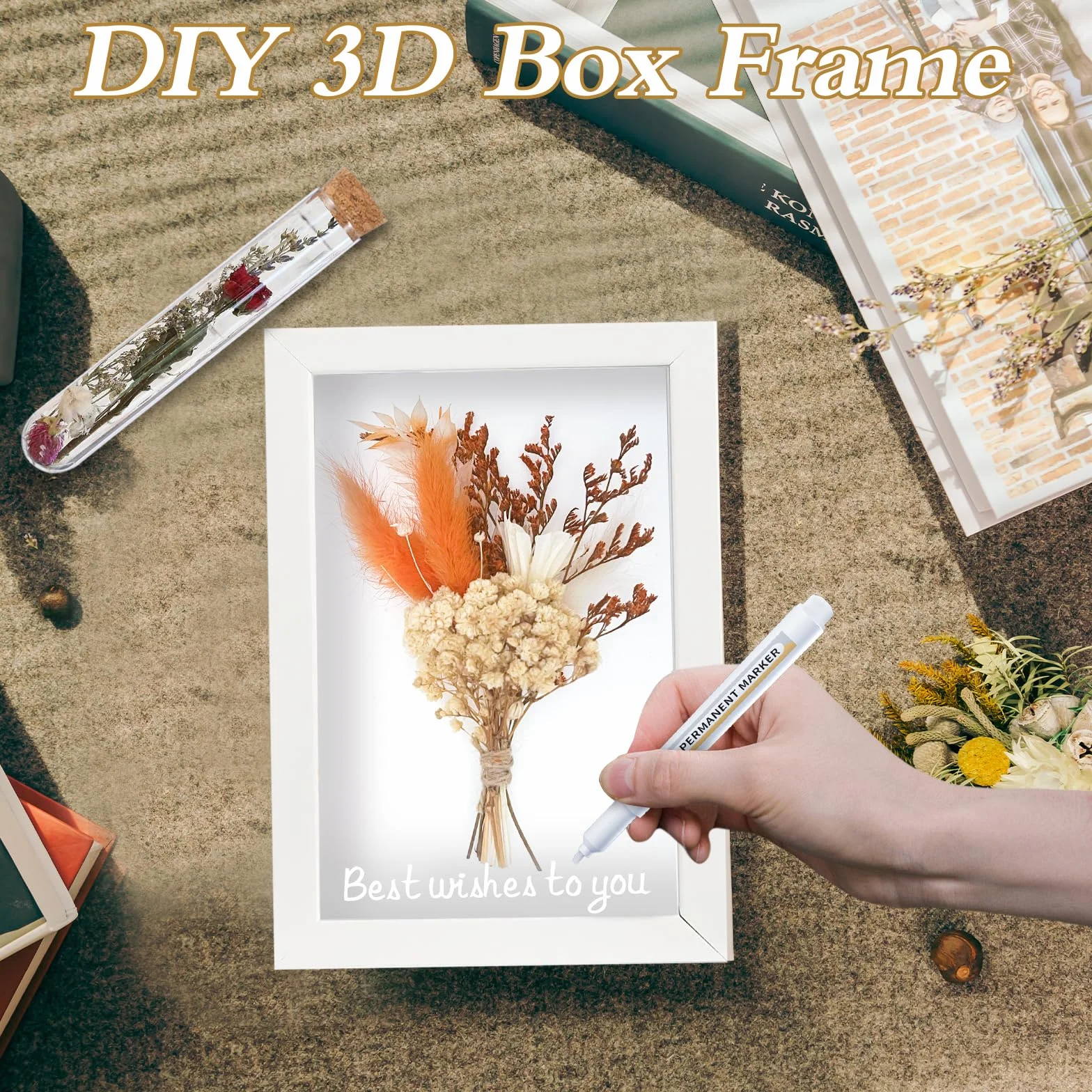 Ramka na zdjęcia 3D do napełniania, 12 x 17 cm, głęboka do wypełnienia, ramka na przedmioty z bukietem suszonych kwiatów, markerem na ścianę i biurko, ramka na zdjęcia 3D na prezent na