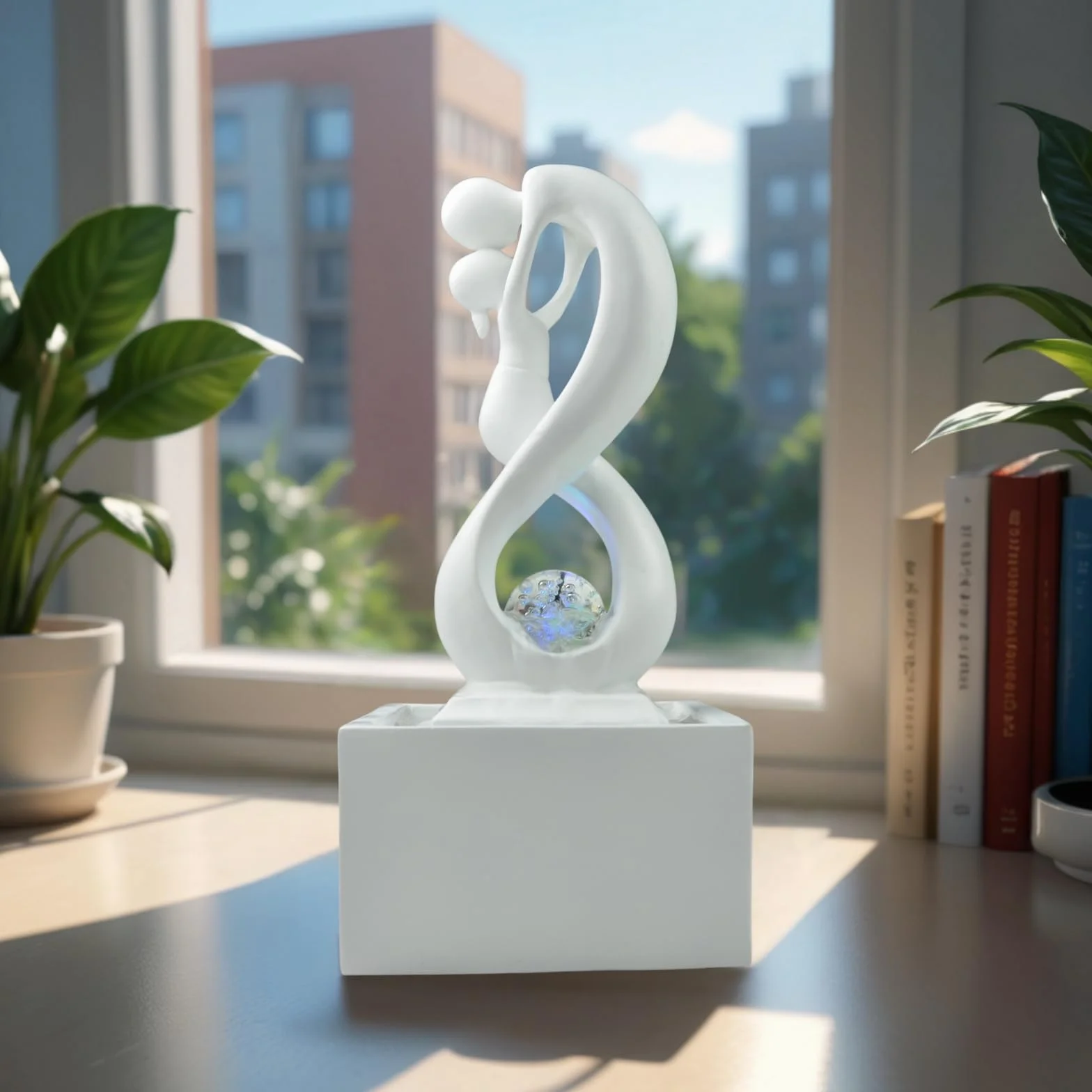 Zen'Light - Nowoczesna fontanna wewnętrzna Amor White z kolorowym światłem LED - Wystrój w stylu sztuki współczesnej, idealna medytacja i relaks - Oryginalny design Obrotowa kula zamknięta -