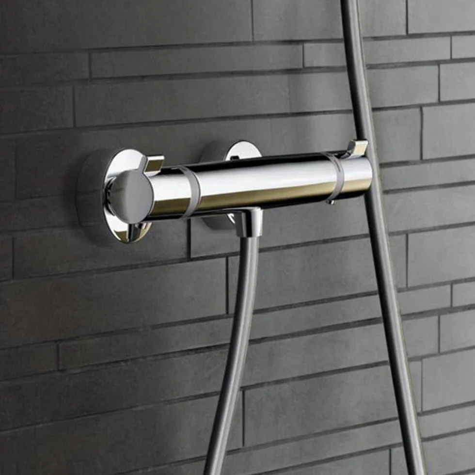 hansgrohe Ecostat Comdlat - bateria termostatyczna prysznicowa natynkowy, armatura prysznicowa z zabezpieczeniem przy 40 °C, thermostat okrągły, kran do 1 odbiornika, chrom, 13116000