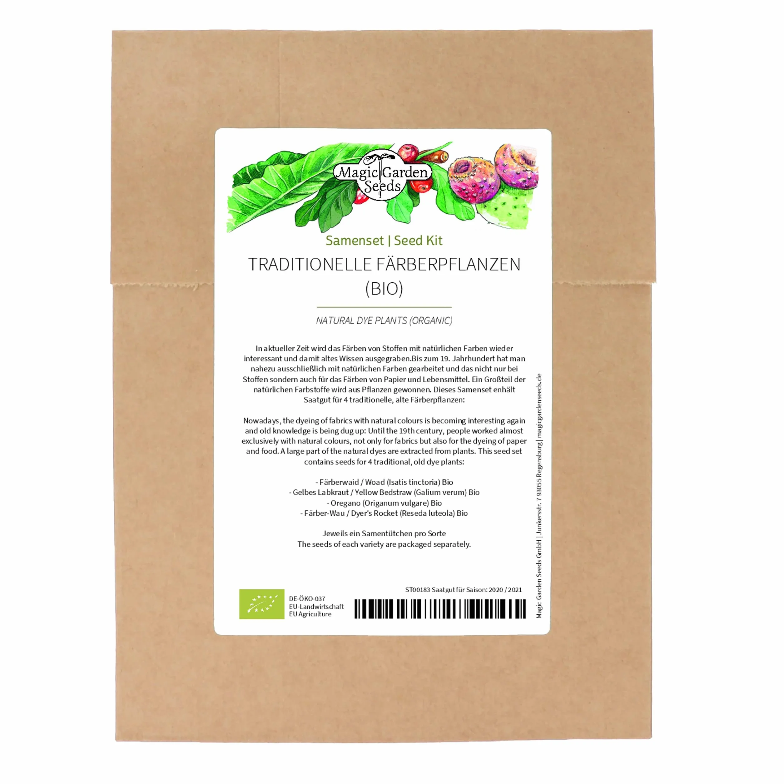 Tradycyjne rośliny barwiące (organiczne) - zestaw nasion z 4 starymi dzikimi roślinami dla kolorów: czerwonego, niebieskiego, żółtego i brązowego