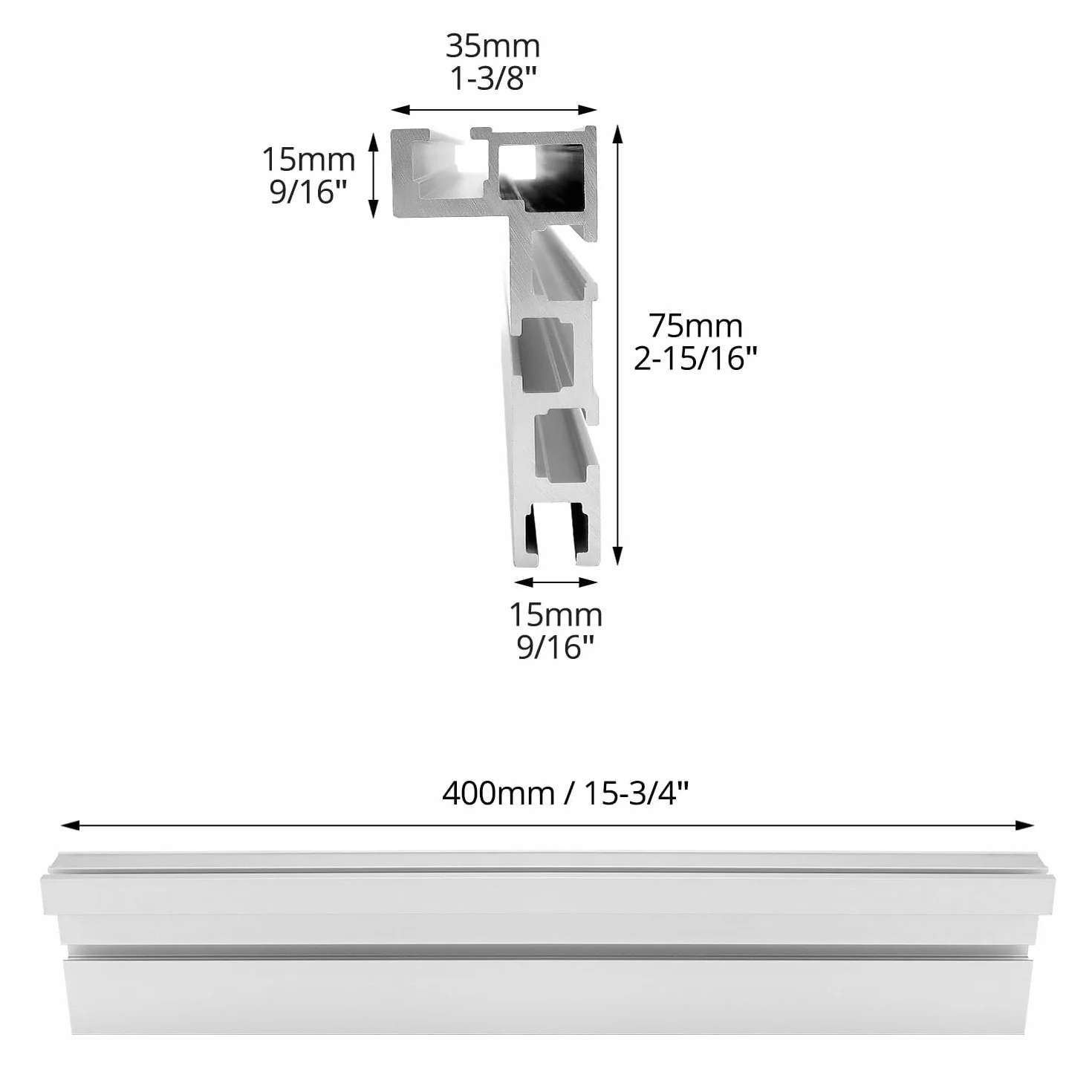 QWORK® T Track, 75 typ 400 mm szyna ukośna z rowkiem T, szyny prowadzące ze stopu aluminium, do obróbki drewna, piły stołowej, mocowania ogrodzenia