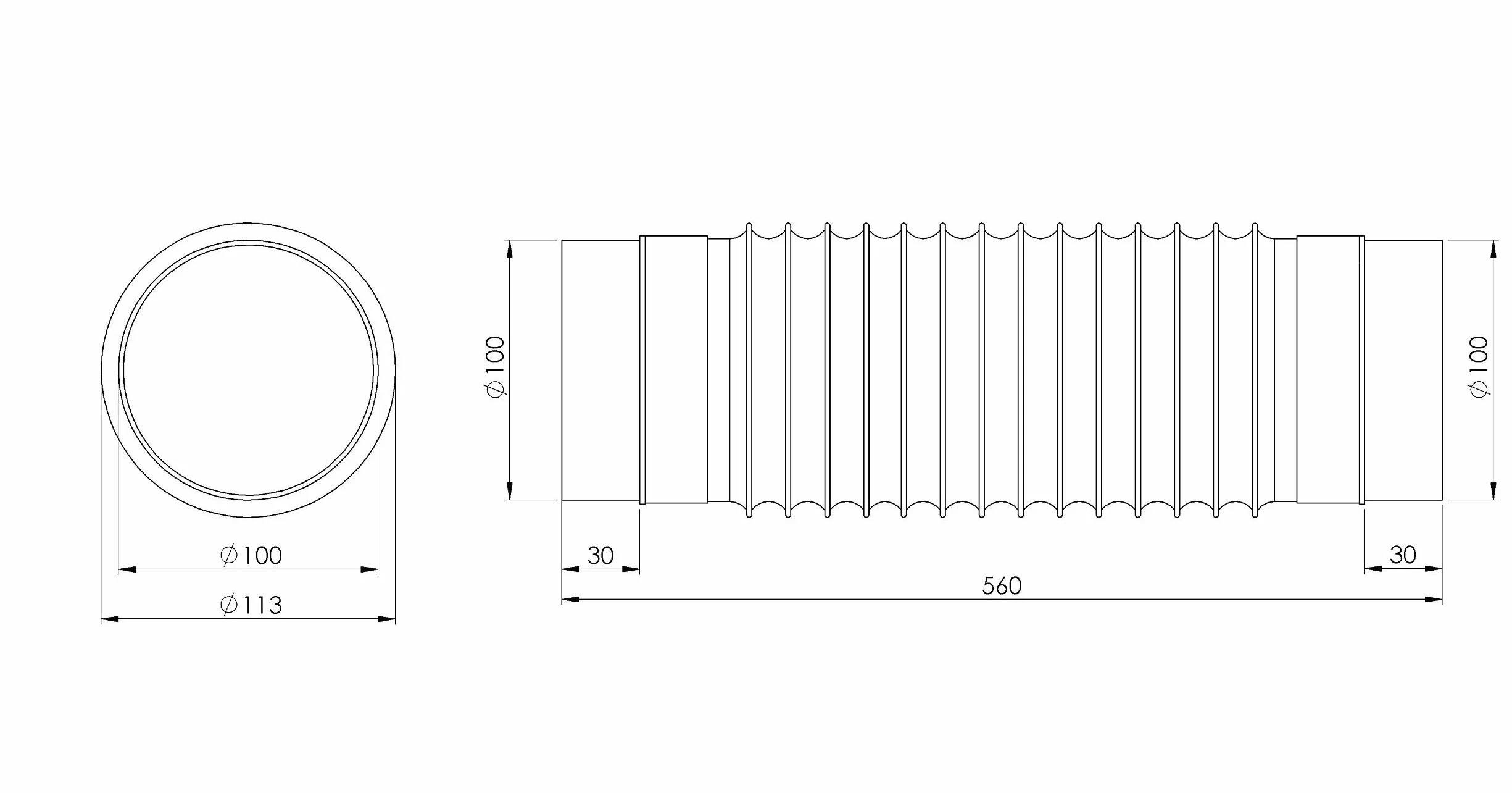 Elastyczne złącze kanałowe 100 mm / 4 cale - okrągłe kanały PVC - rura wentylacyjna, wąż, rura