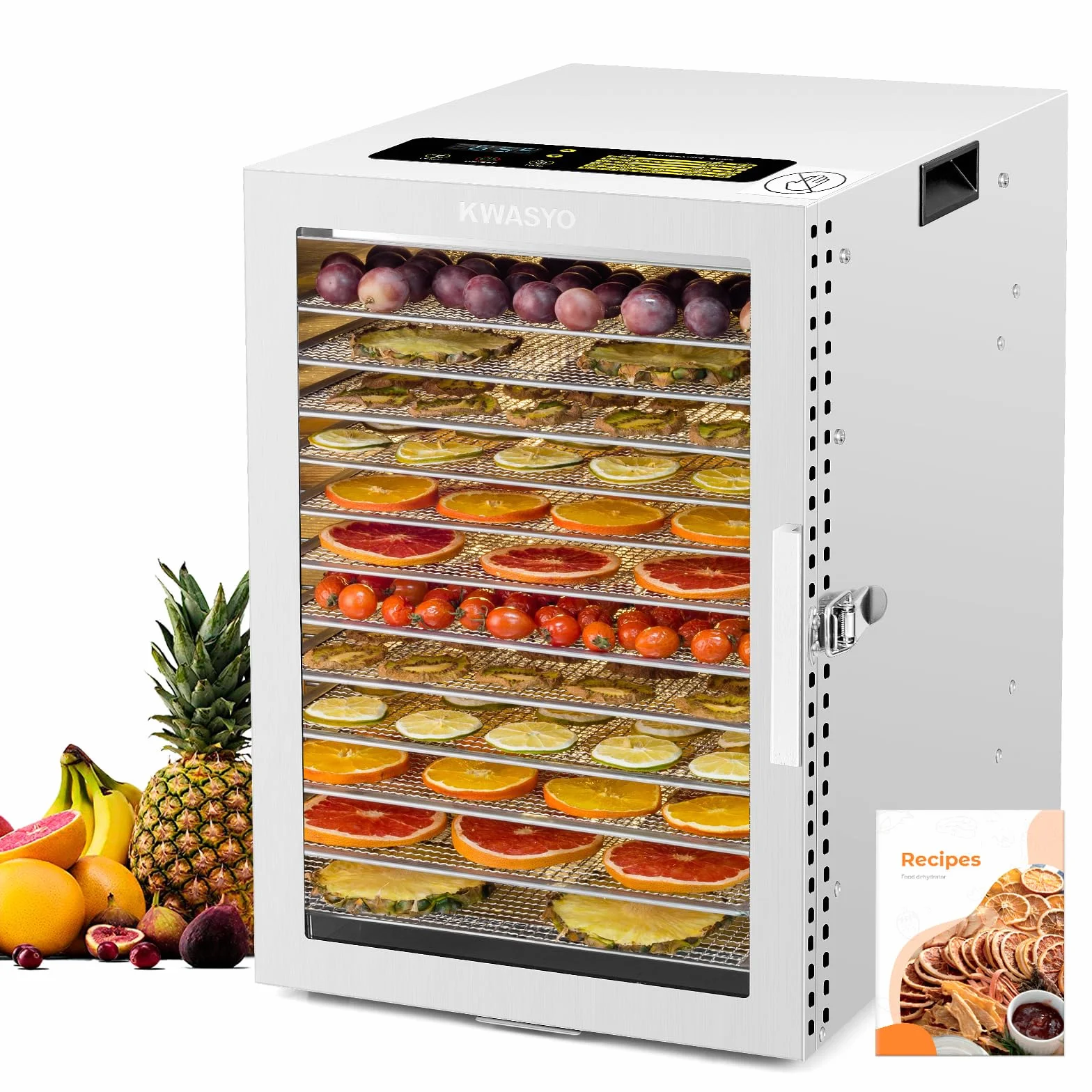 Suszarka do żywności ze stali nierdzewnej 12 garnków podwójny wentylator 360° timer 24h regulacja temperatury 20-90°C