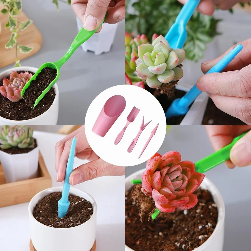 4 szt. Łopata ogrodowa, mini łopata ogrodowa, plastikowy zestaw ogrodniczy, używana do sukulentów, bonsai (różowa)