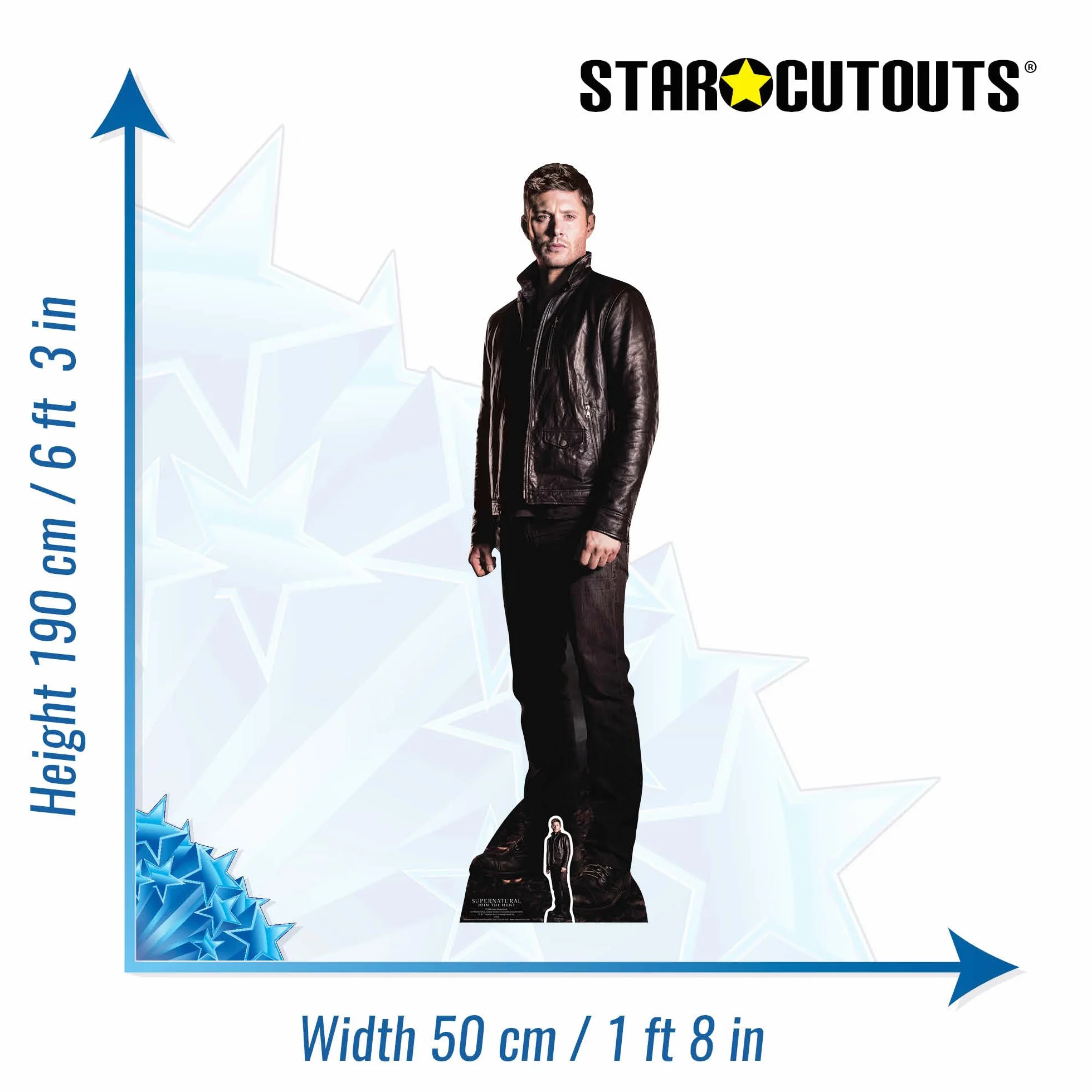 Star Cutouts Ltd SC983 wycięcia w gwiazdki Dean Winchester Hunter Supernatural Life Size Kartonowe wycięcie z mini blatem, wielokolorowe, 188 x 46 x 188 cm