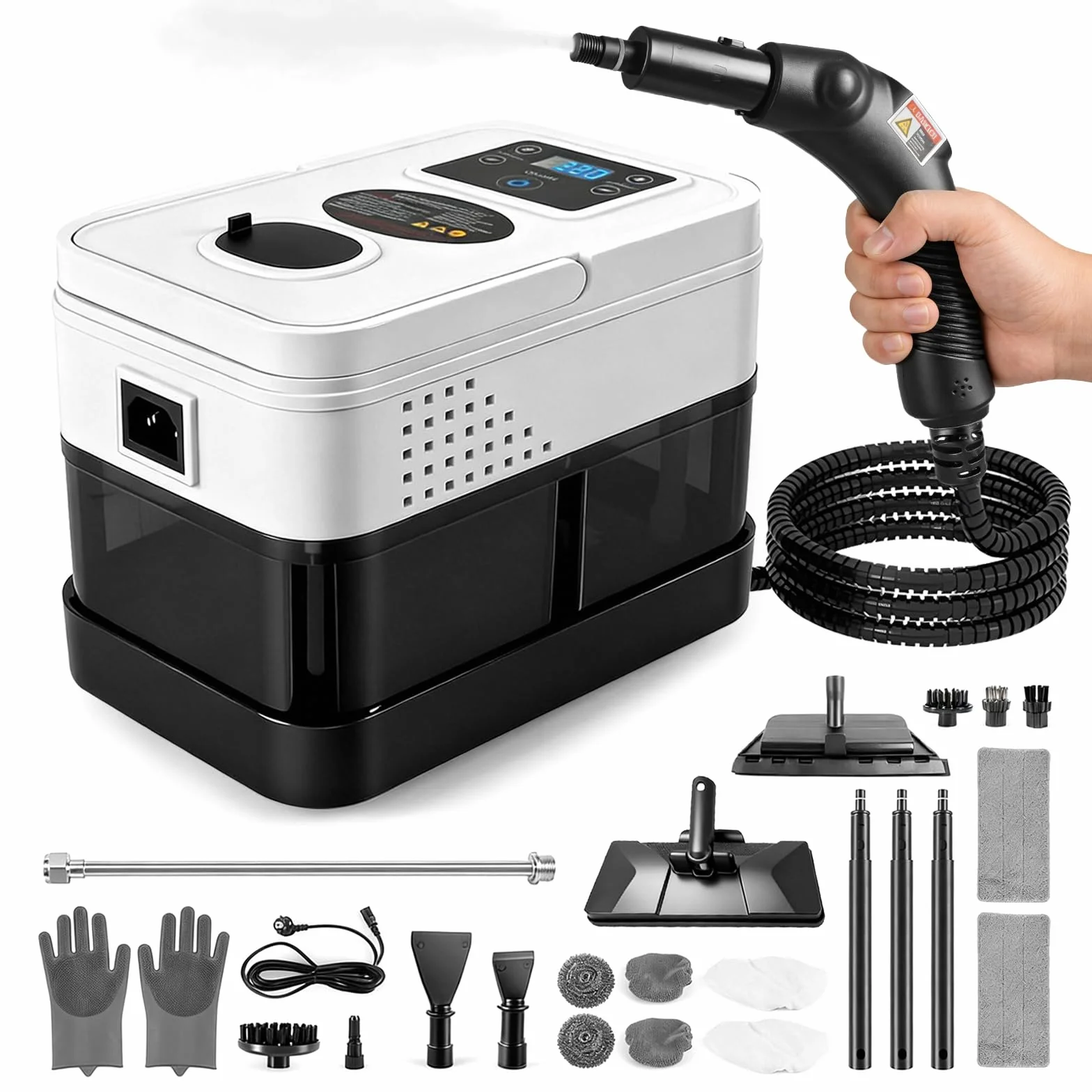 Myjka parowa, 2500 W, urządzenie ręczne z 19 akcesoriami, czas nagrzewania 15 sekund, zbiornik na wodę 1,8 l, 6-stopniowa regulacja, przenośna myjka parowa do podłóg, kuchni, okien, łazienki
