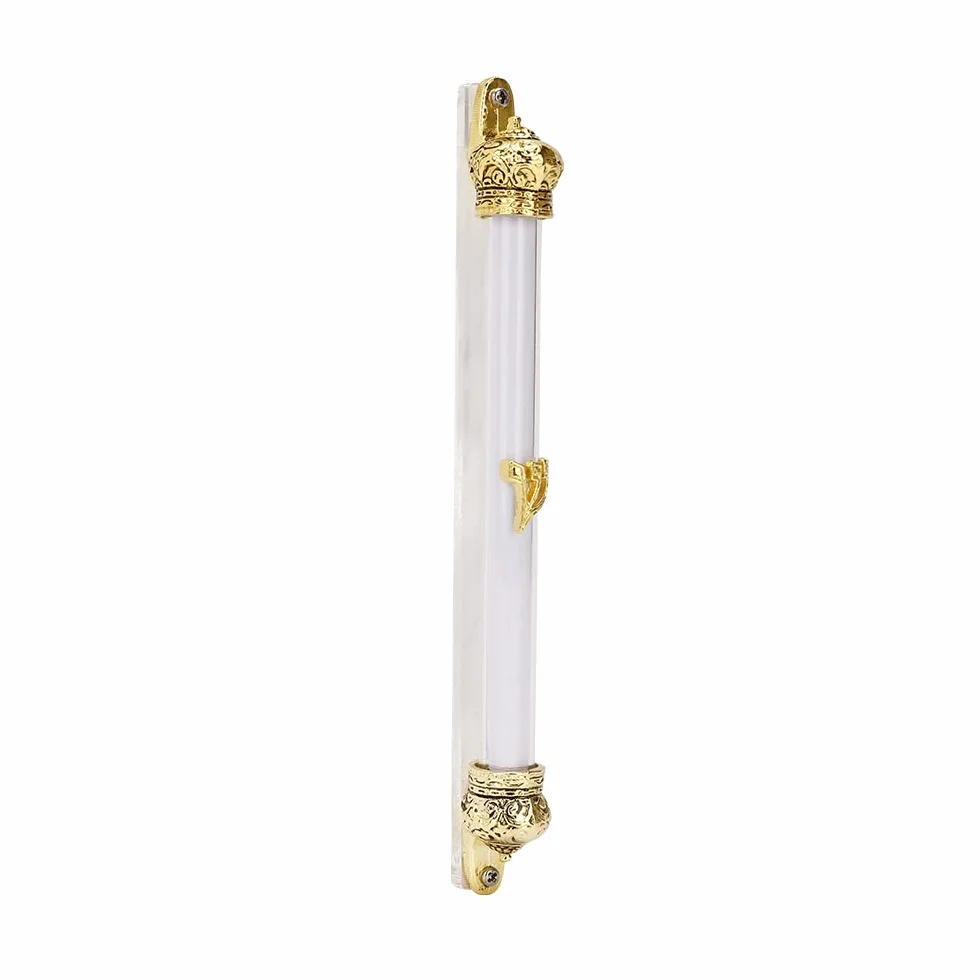 BRTAGG Etui Mezuzah z dwustronną taśmą, 15 cm wysokości, pozłacana i metalowa korona, łatwa do odklejenia i przyklejania osłona mezuzy