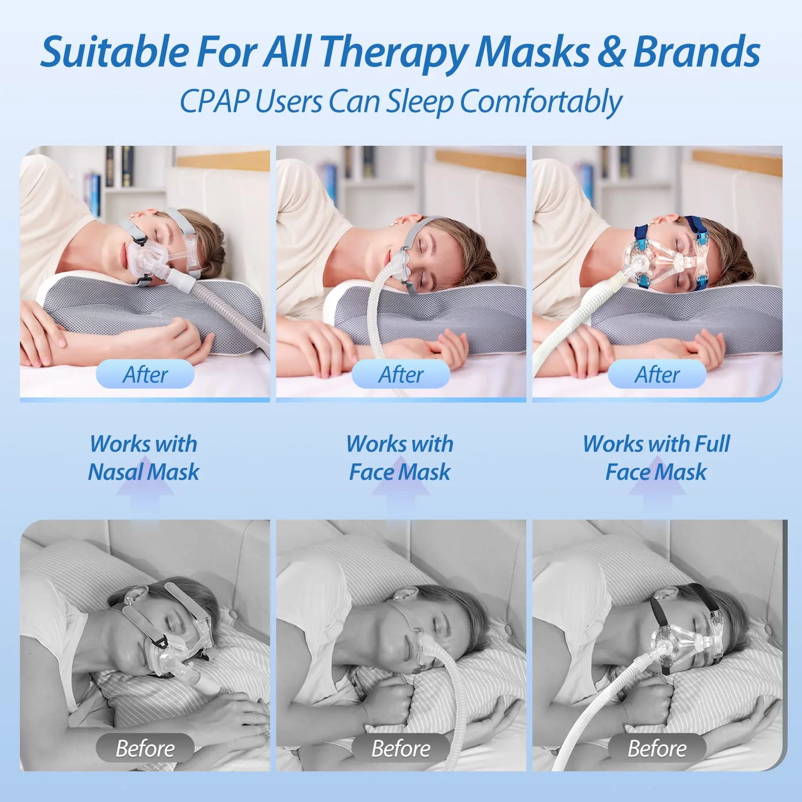 HOMCA CPAP Poduszka dla osób śpiących na boku, poduszka z pianki Memory Foam na bezdech senny, odpowiednia dla wszystkich użytkowników masek CPAP, redukuje wycieki powietrza, 65x40x9/11cm (Szary)