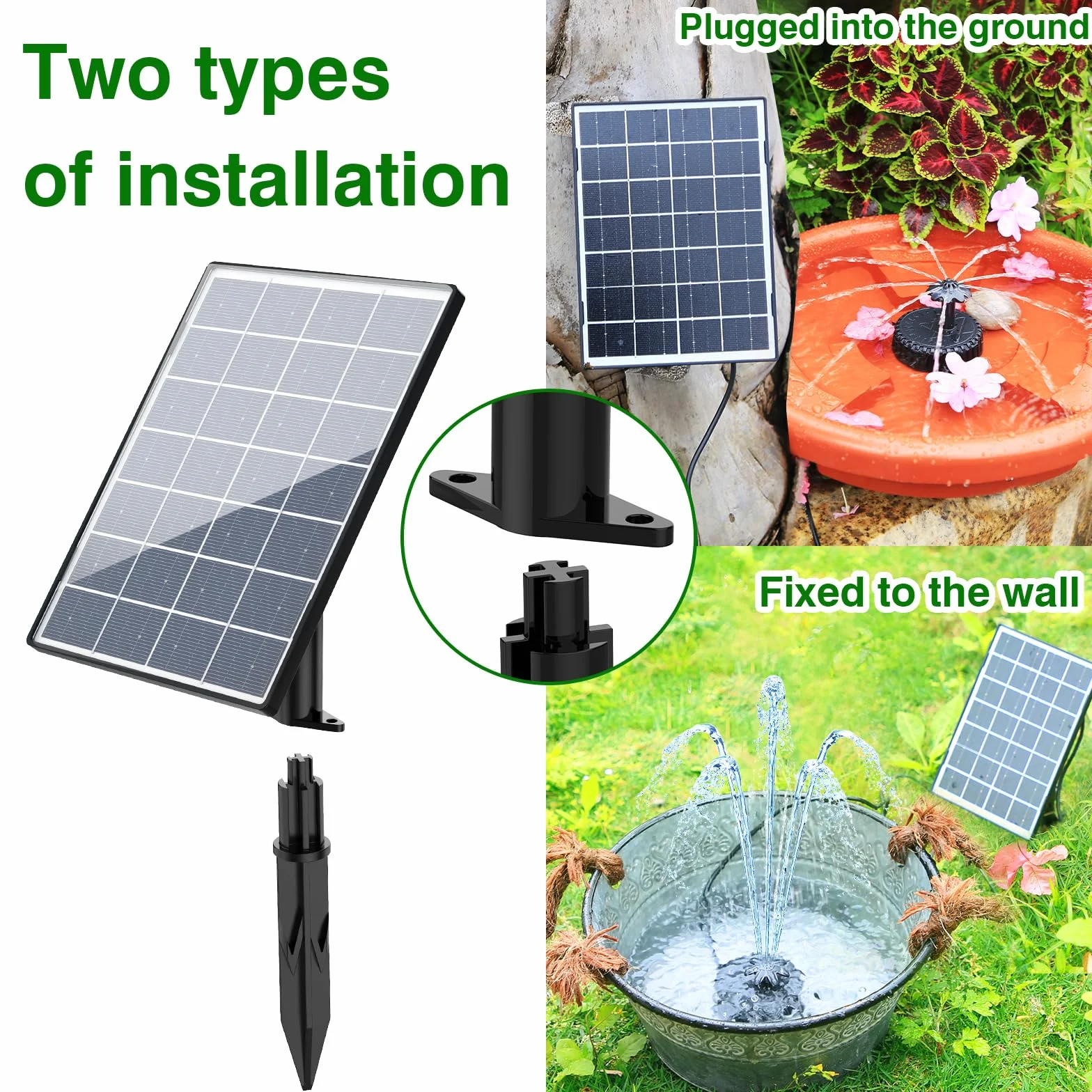 AISITIN Solarna pompa wodna 4,5 W, do samodzielnego wykonania, szklany panel, fontanny zasilane energią słoneczną, pompa wodna z 4 dyszami, fontanna solarna do kąpieli dla ptaków, ogrodu, akwarium