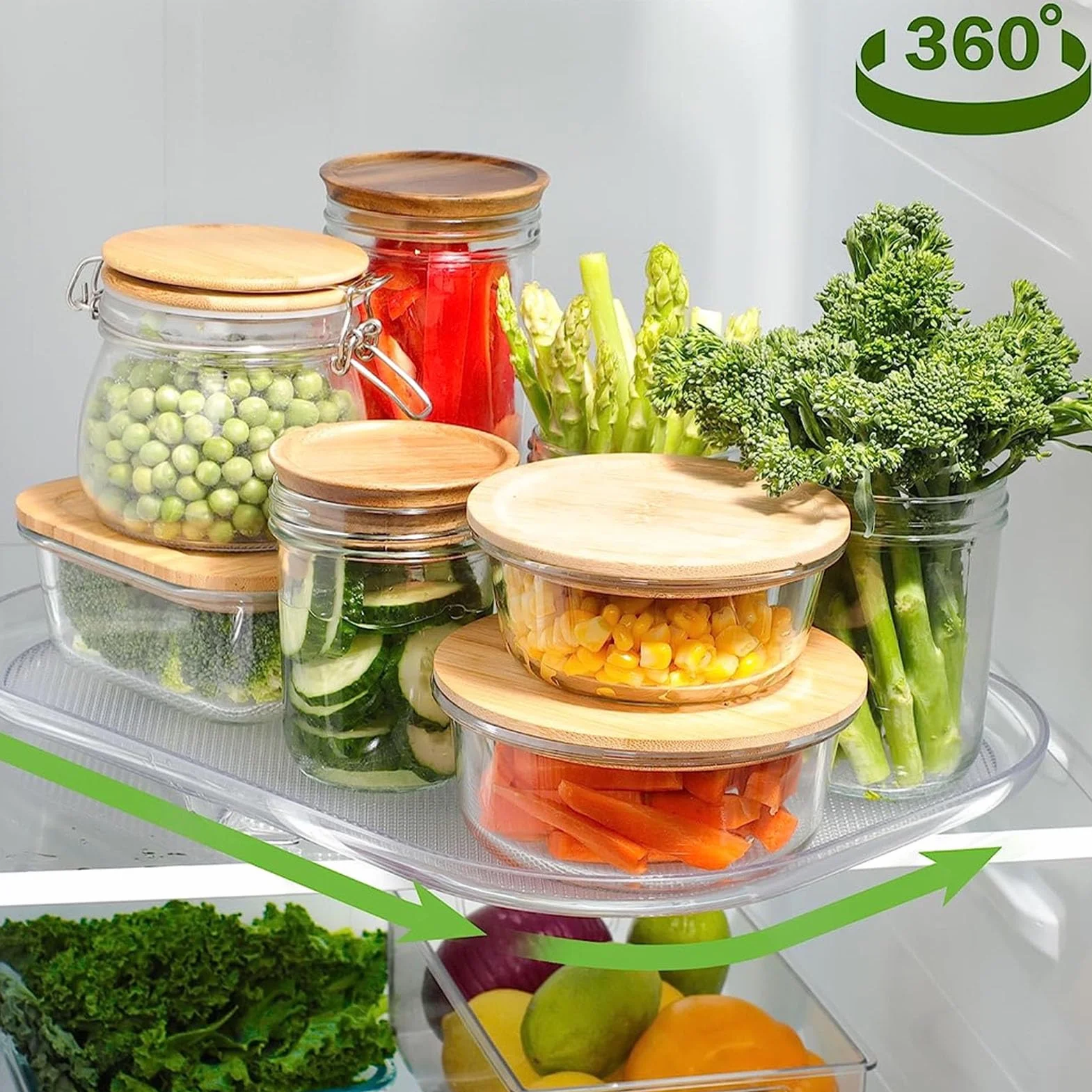 Organizer na lodówkę Obracany 360° Akrylowy Przezroczysty Lazy Susan z Przyssawkami
