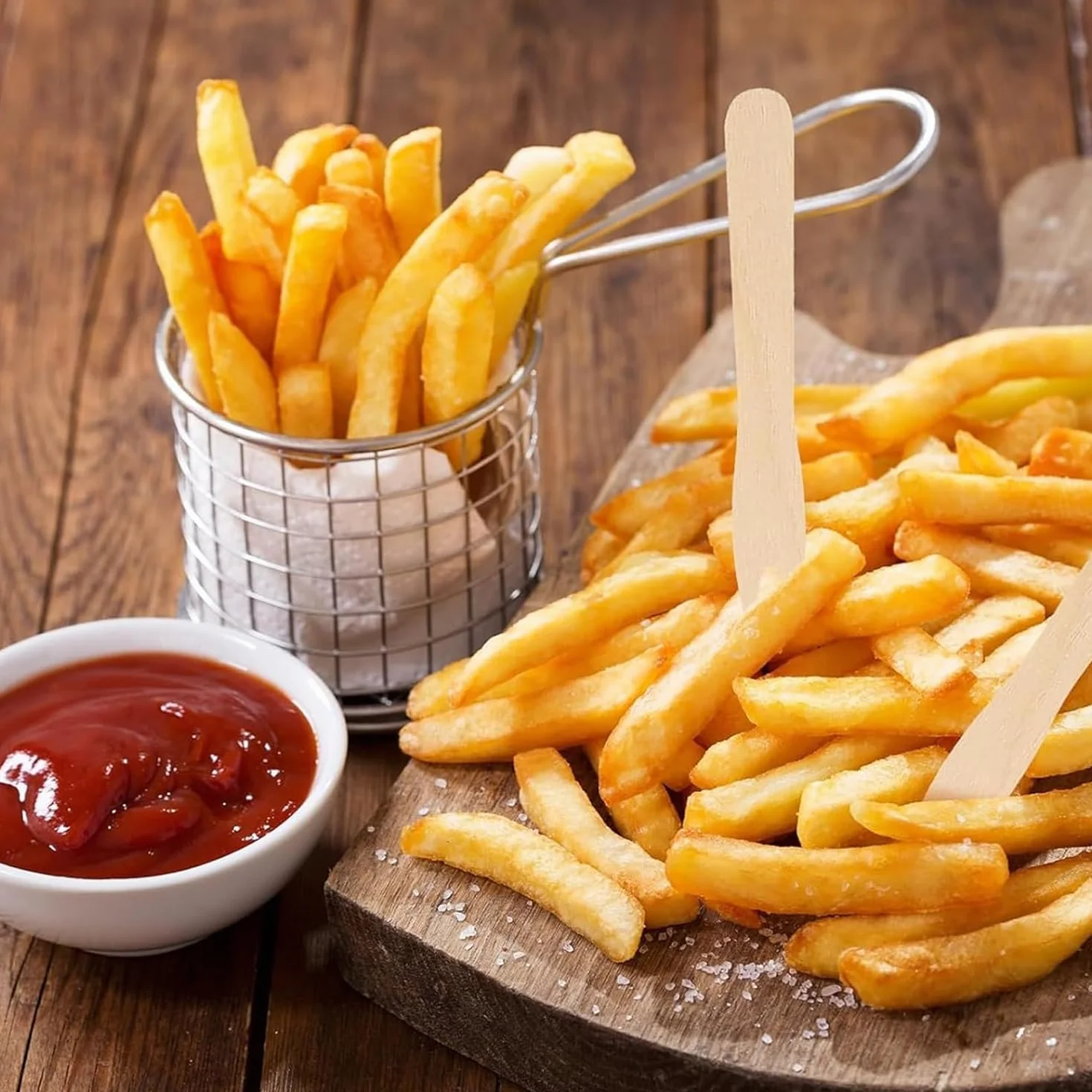 200 sztuk drewnianych widelców do frytek, bambusowy widelec, widelce do owoców, widelce koktajlowe, drewniane sztućce na imprezy, kemping, podróże i grill 8,5 cm